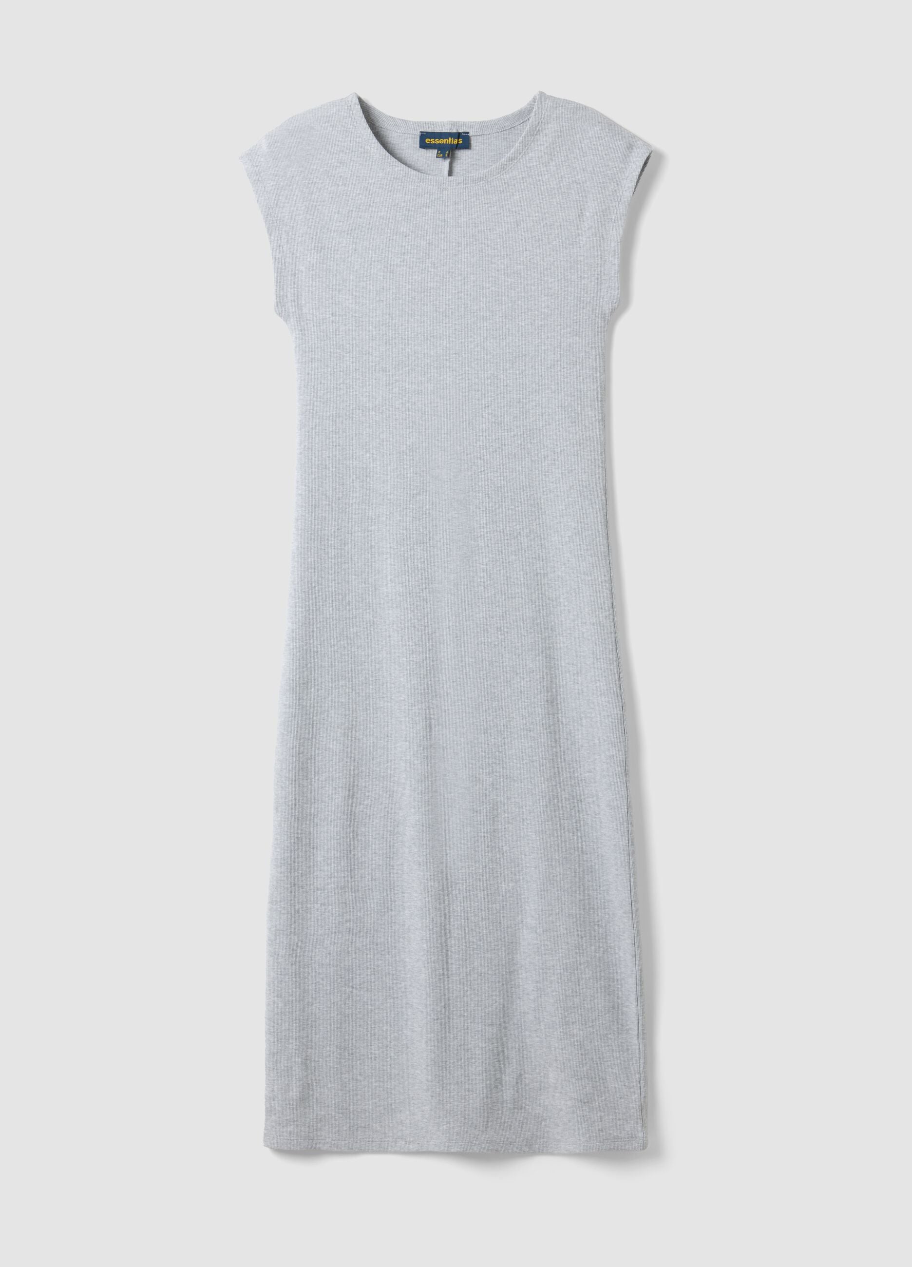 Grey sleeveless fitted dress in stretch cotton