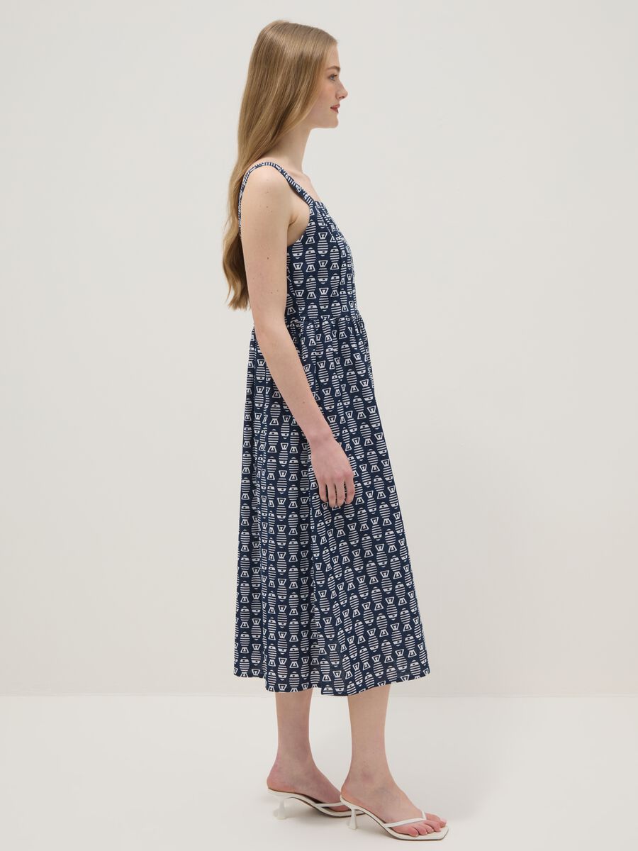 Blue pure cotton strappy dress with a summer print_1