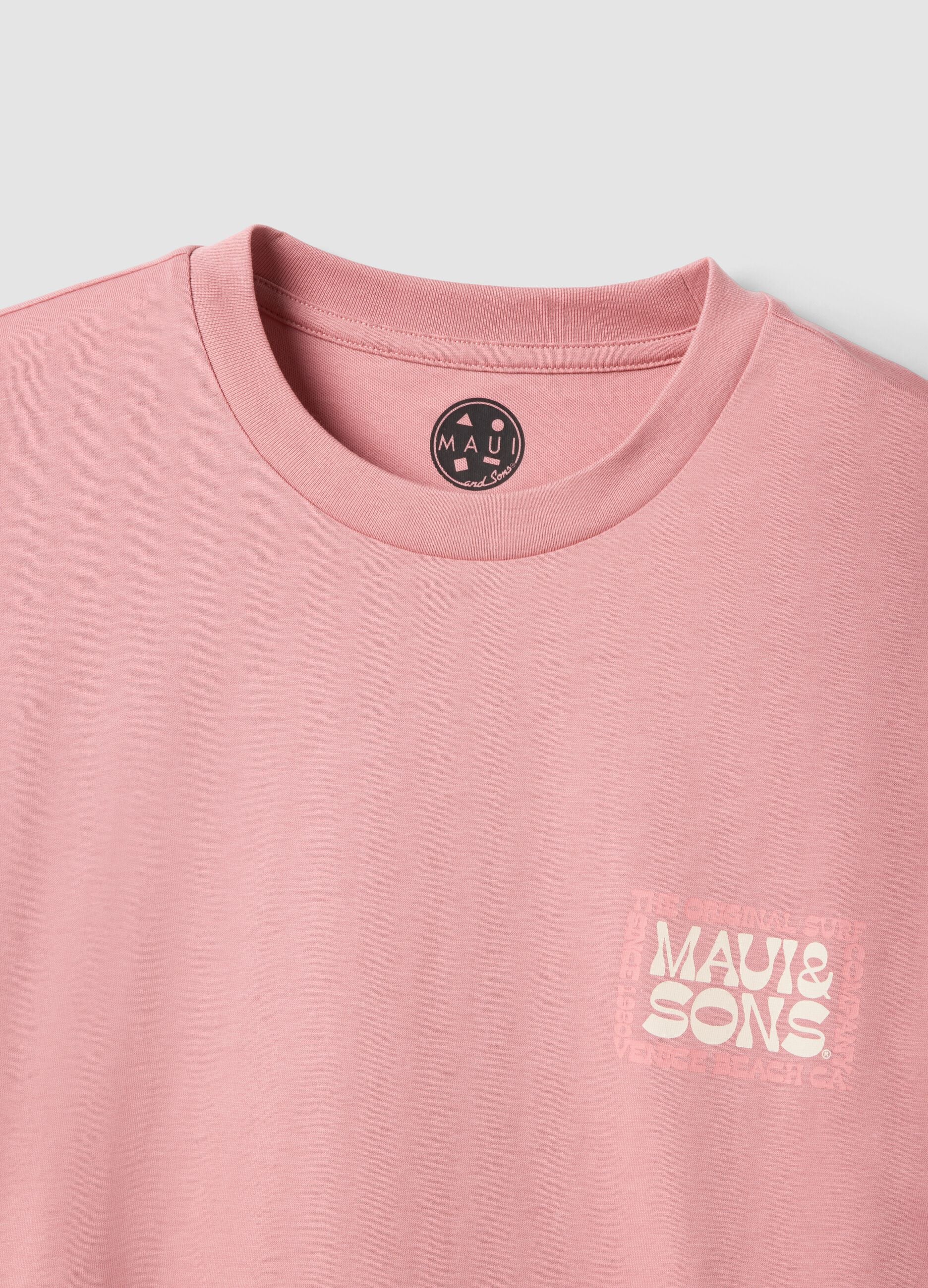 Pink pure cotton relaxed-fit short-sleeve T-shirt with print