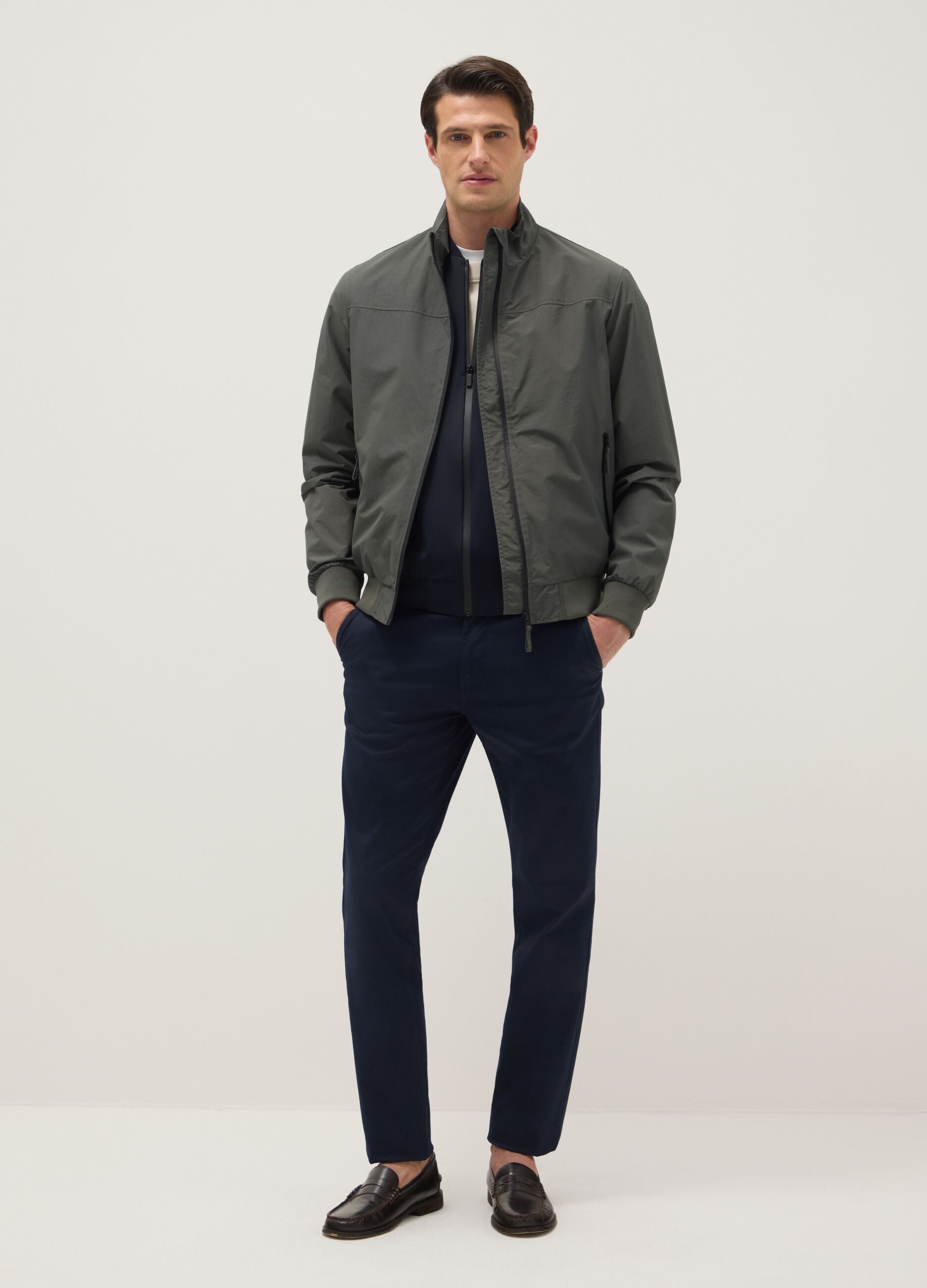 Regular fit green bomber jacket with zip