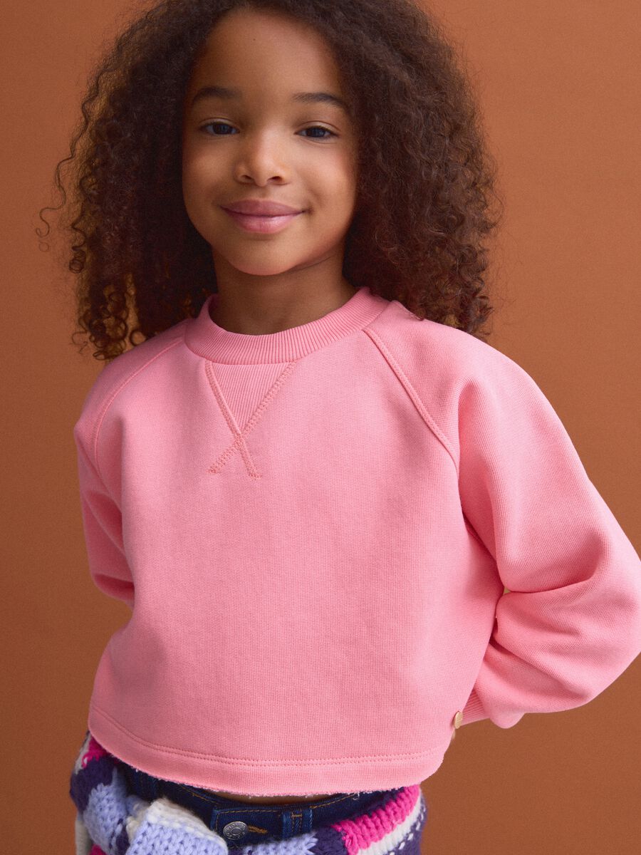 Pink cropped cotton-blend crew-neck sweatshirt, relaxed fit for girls_0