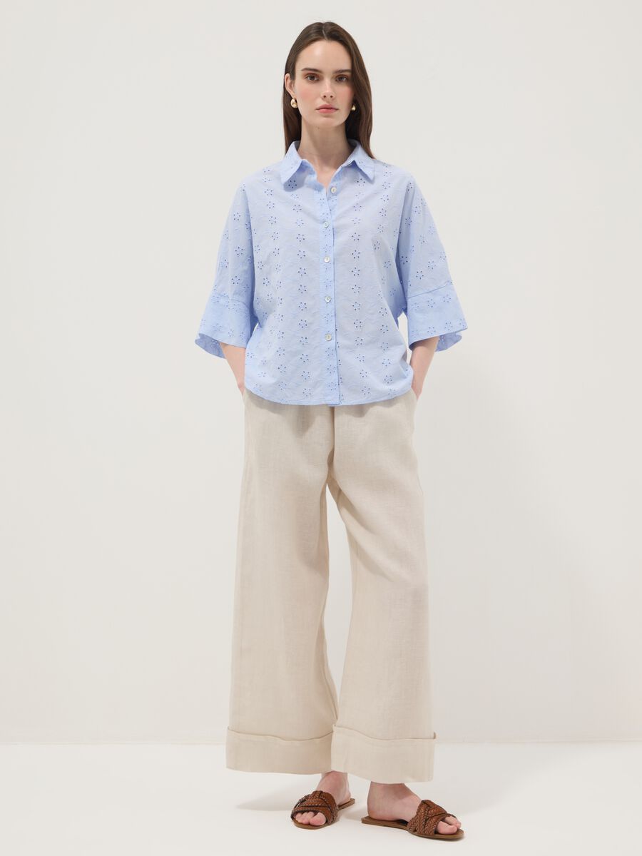 Sky blue openwork pure cotton shirt, regular fit_2