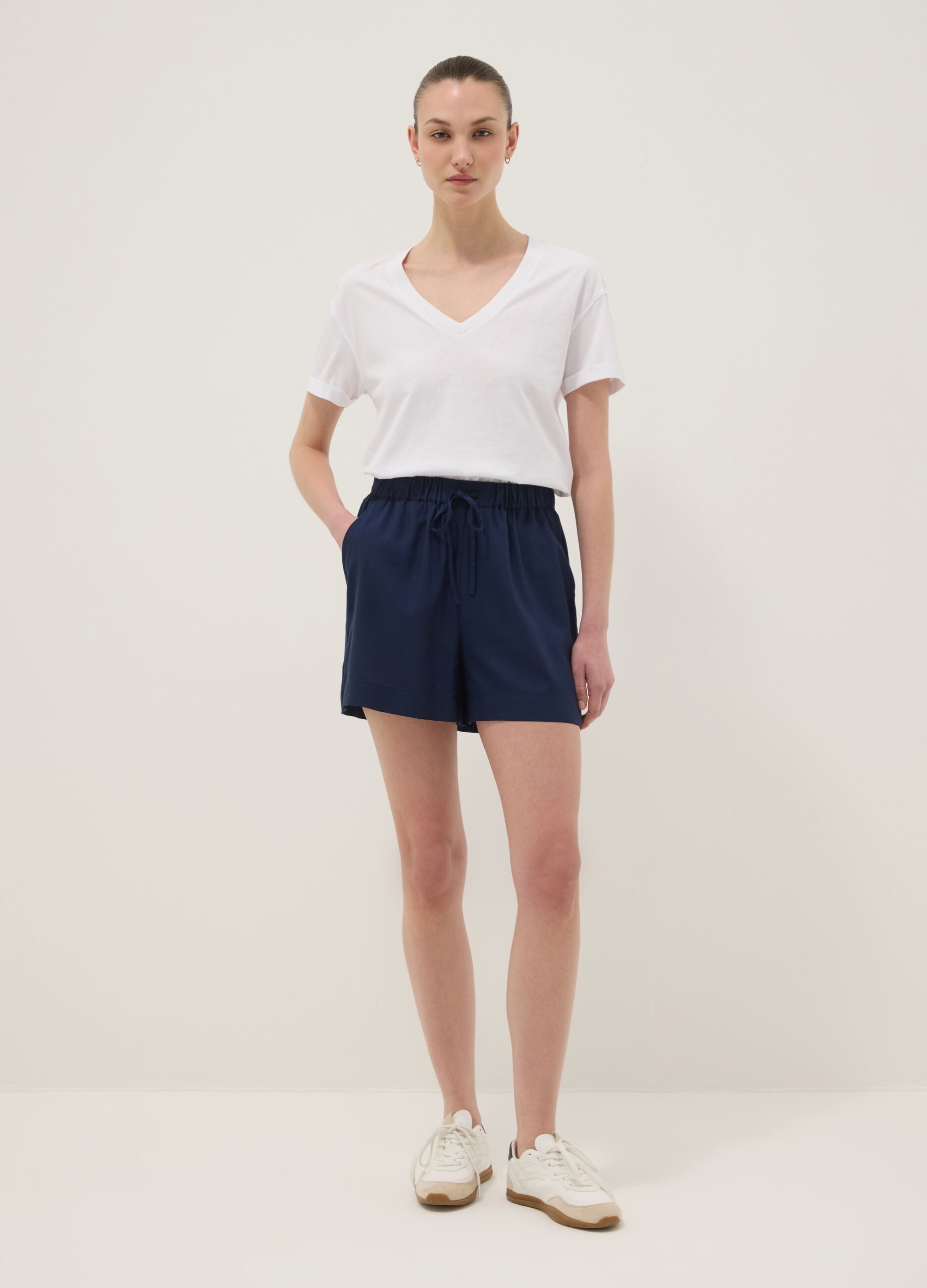 Blue pure viscose shorts with elasticated waist