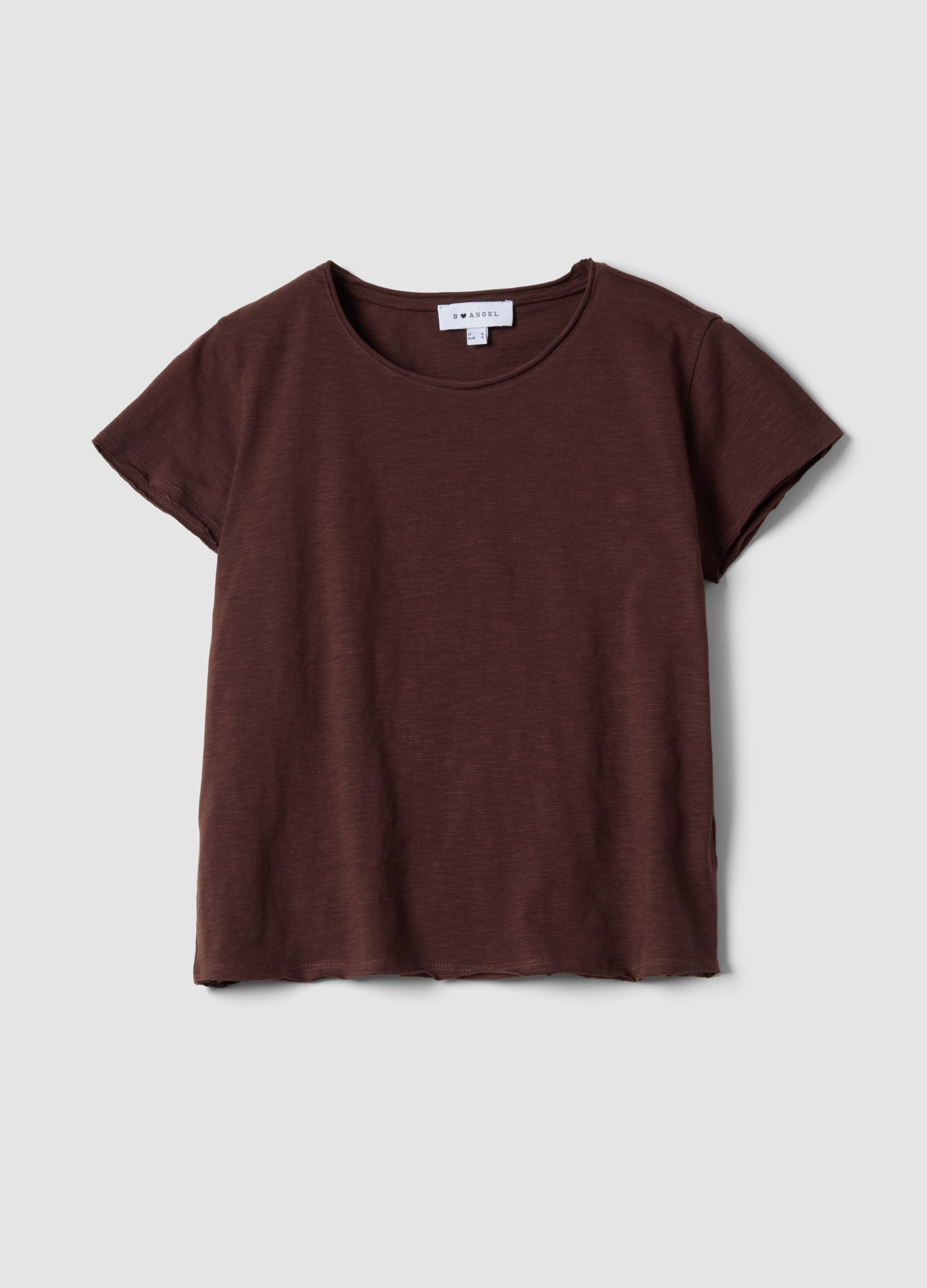 Brown short-sleeve pure cotton T-shirt, regular fit