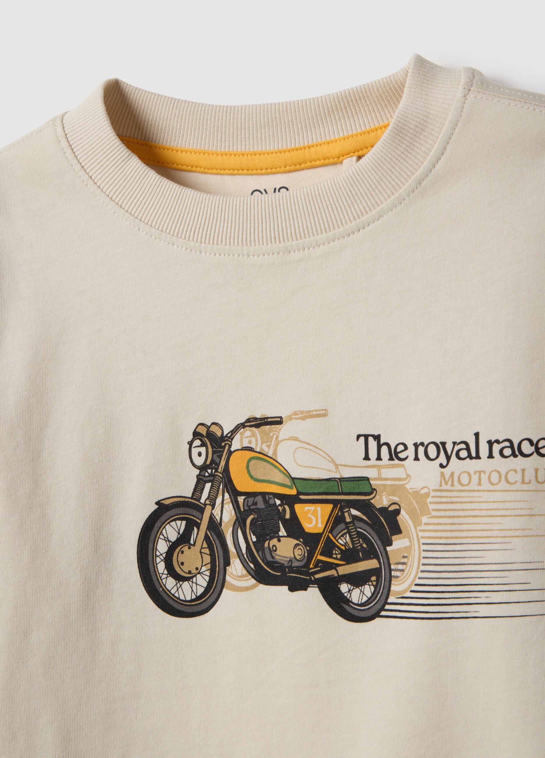 Beige pure cotton regular fit t-shirt with print