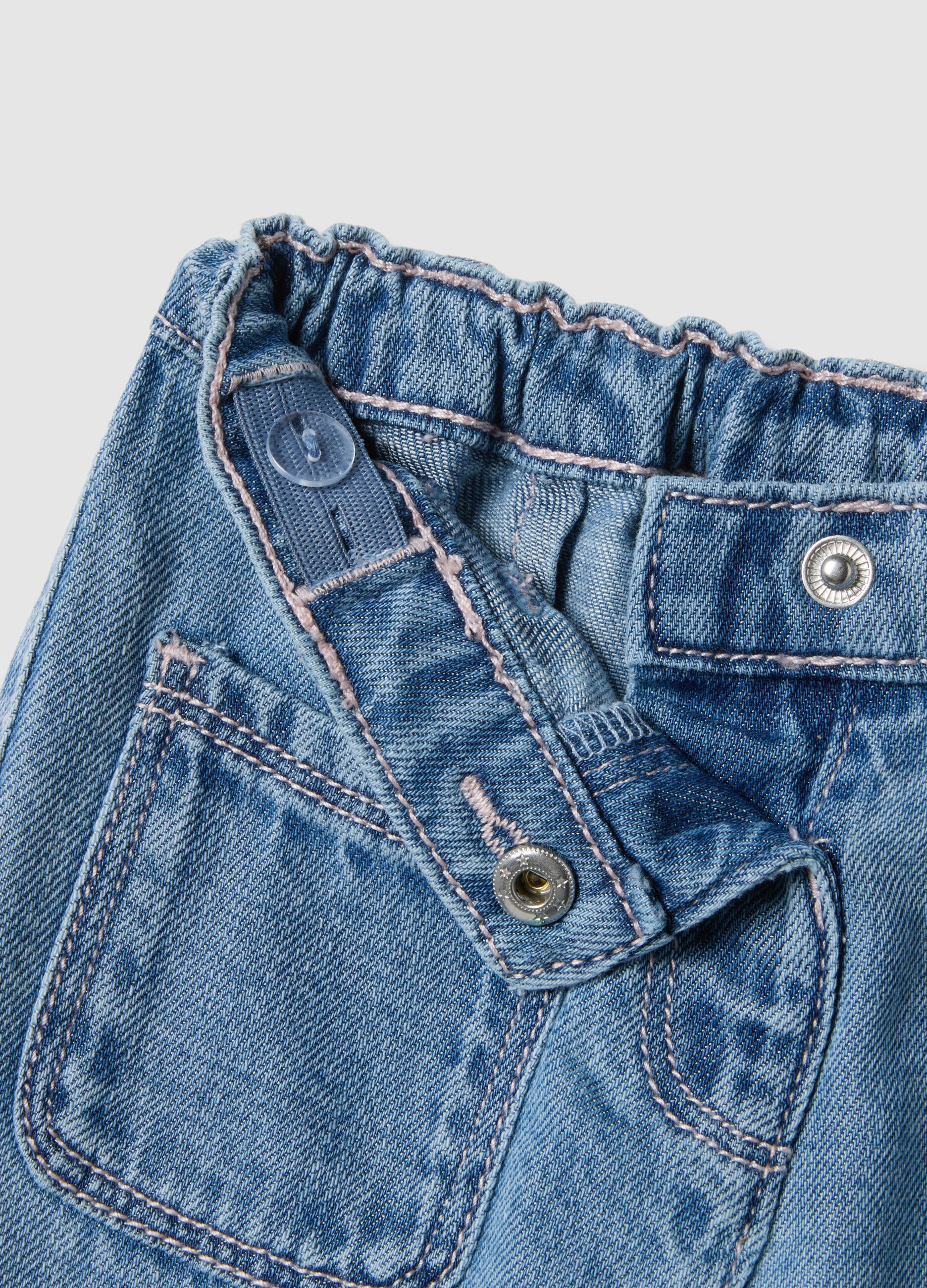 Girls' regular fit blue cotton-blend trousers with embroidery