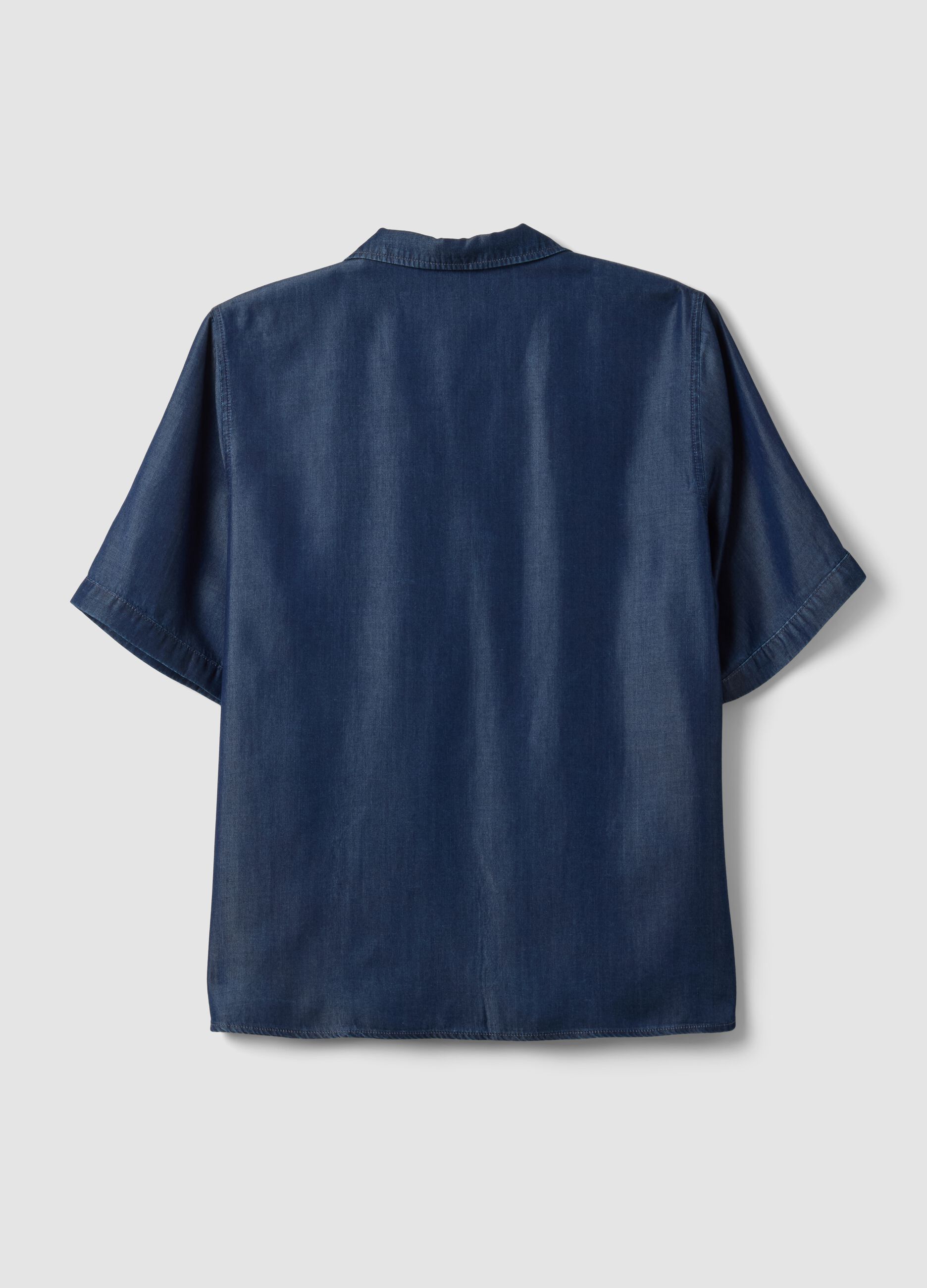 Blue pure lyocell short-sleeved shirt, regular fit