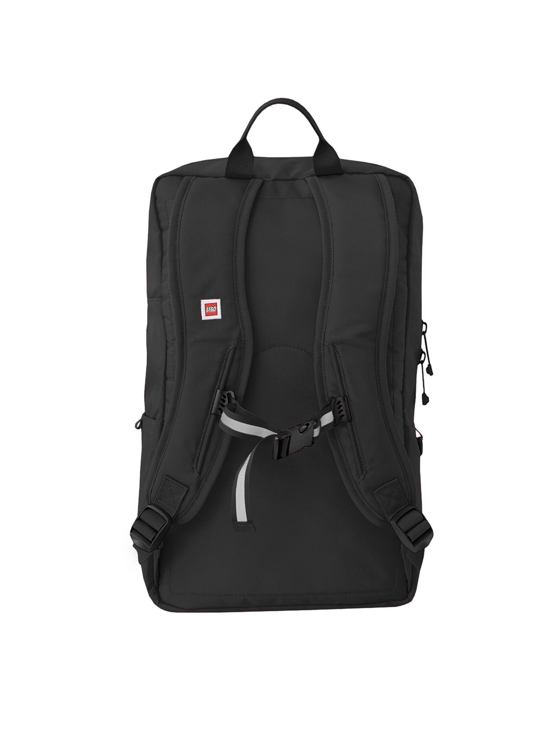 Black backpack with round front pockets