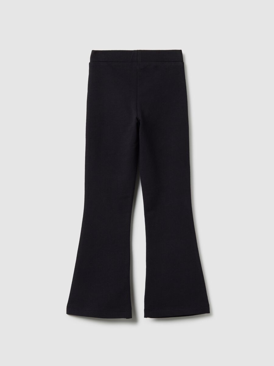 Girls' black cotton stretch flare fit treggings with rhinestones_1
