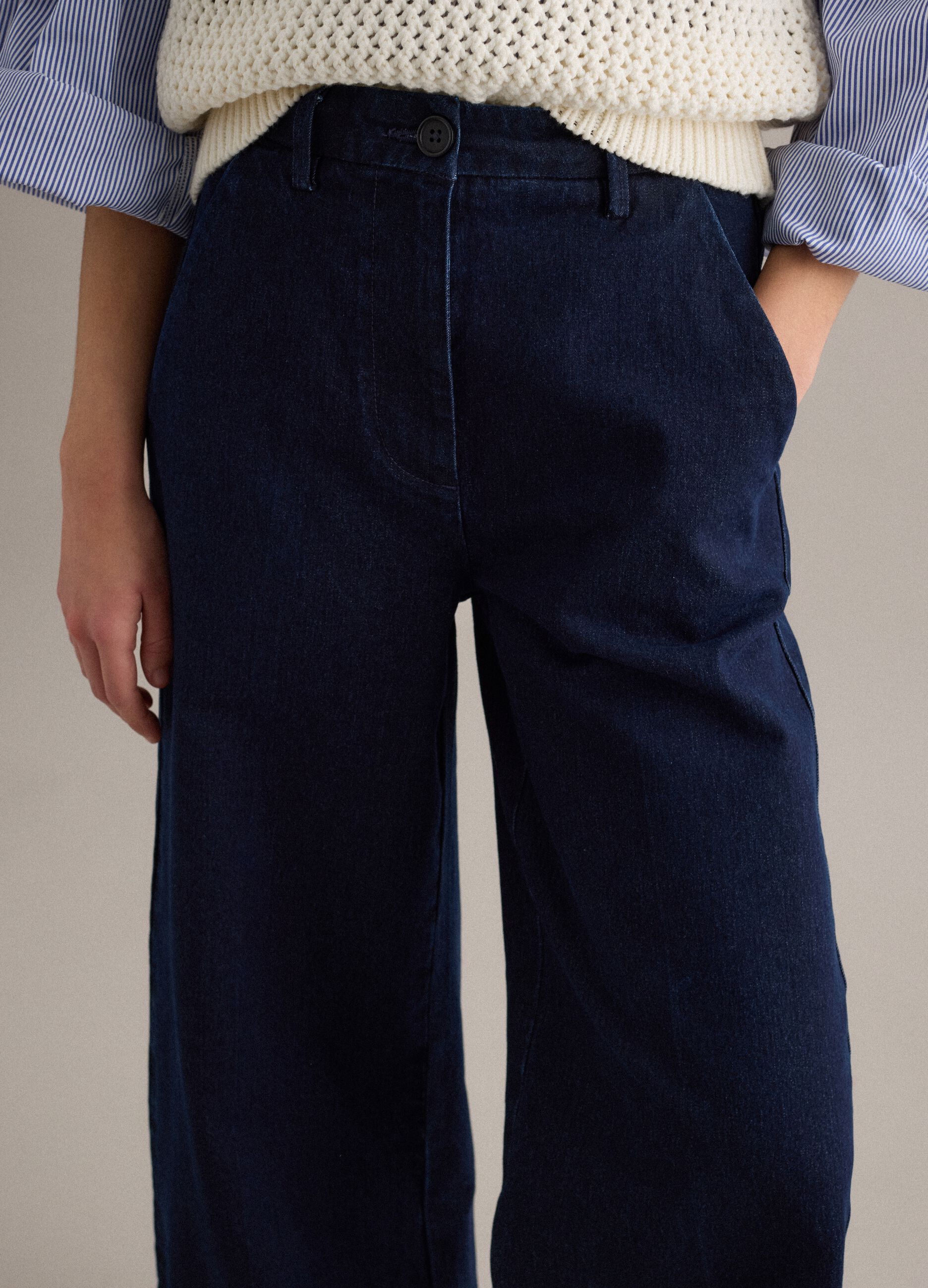Blue Stretch Denim Wide Leg Trousers