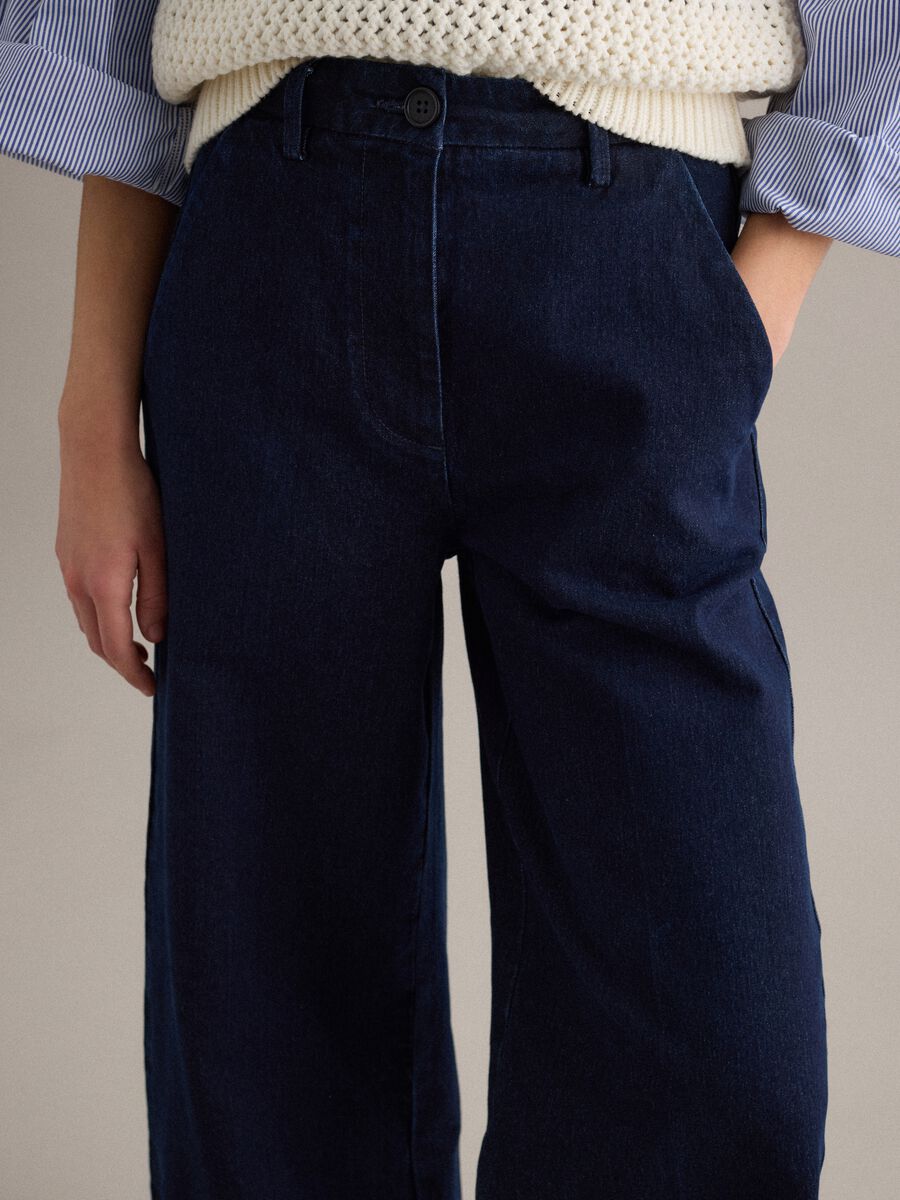 Blue Stretch Denim Wide Leg Trousers_4