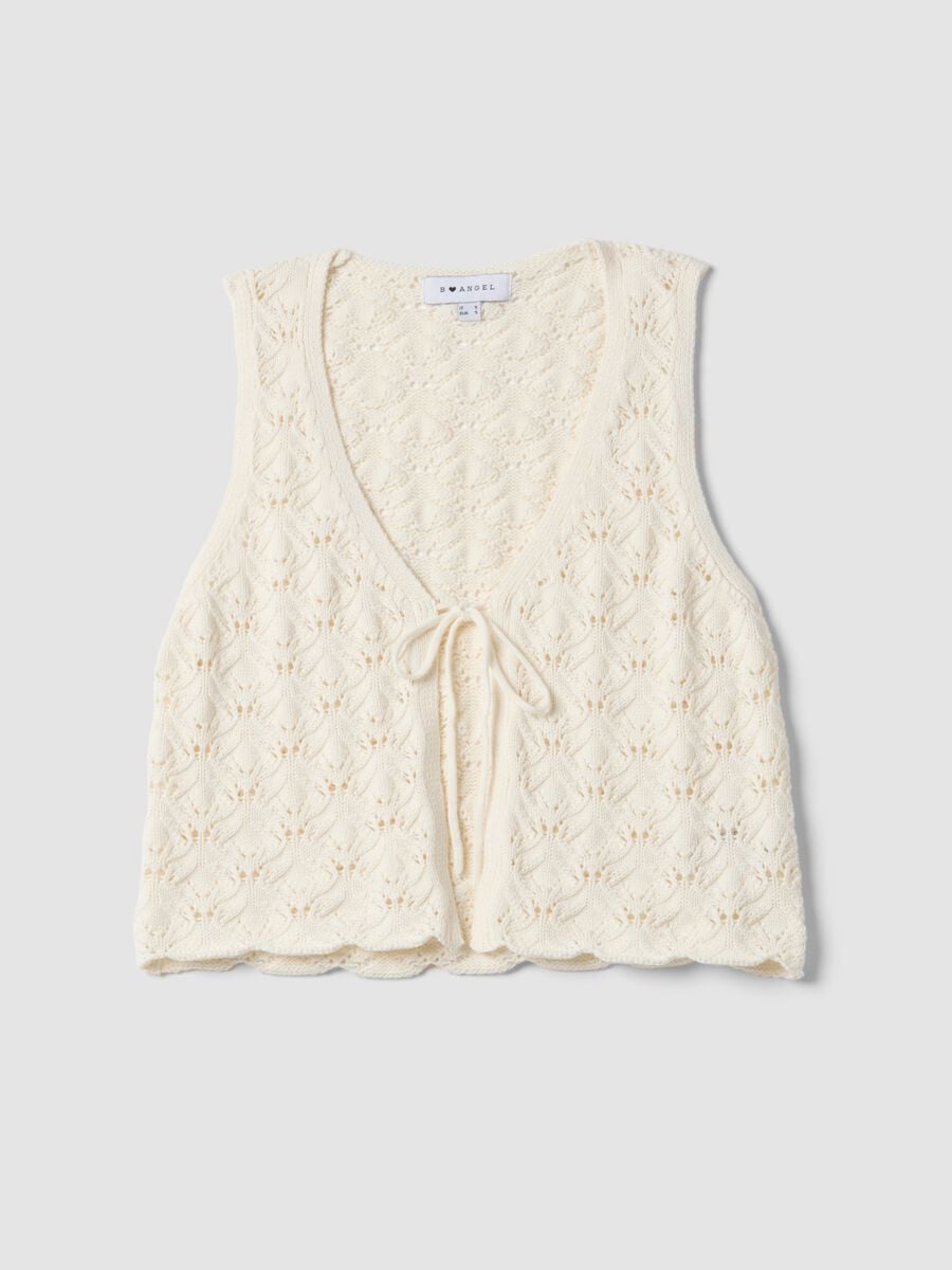 White pure cotton regular-fit waistcoat with tie fastening and deep V-neck_4