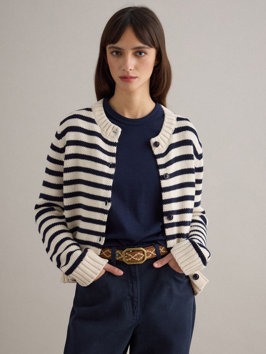 Multicolour striped cardigan in pure cotton regular fit with buttons_0