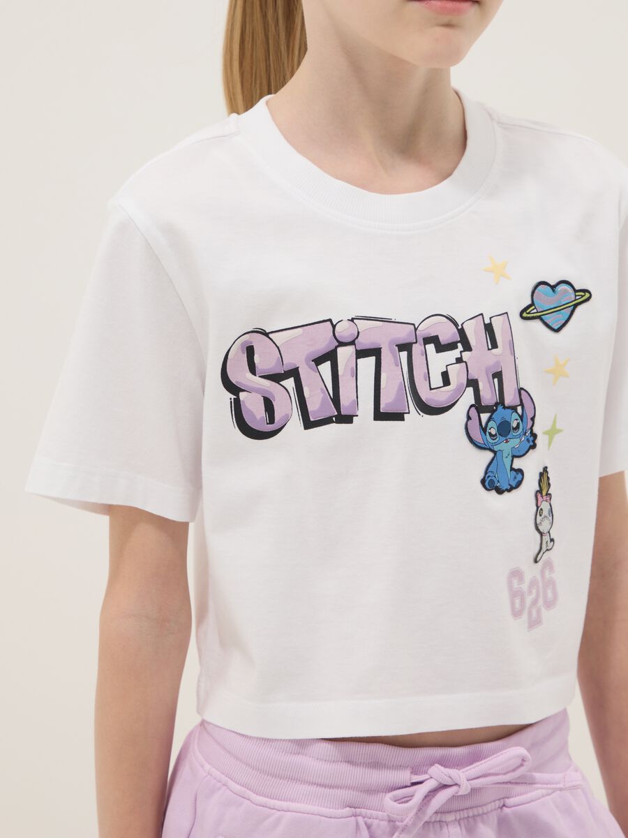 Girls&rsquo; white and purple pure cotton set with Stitch prints_2