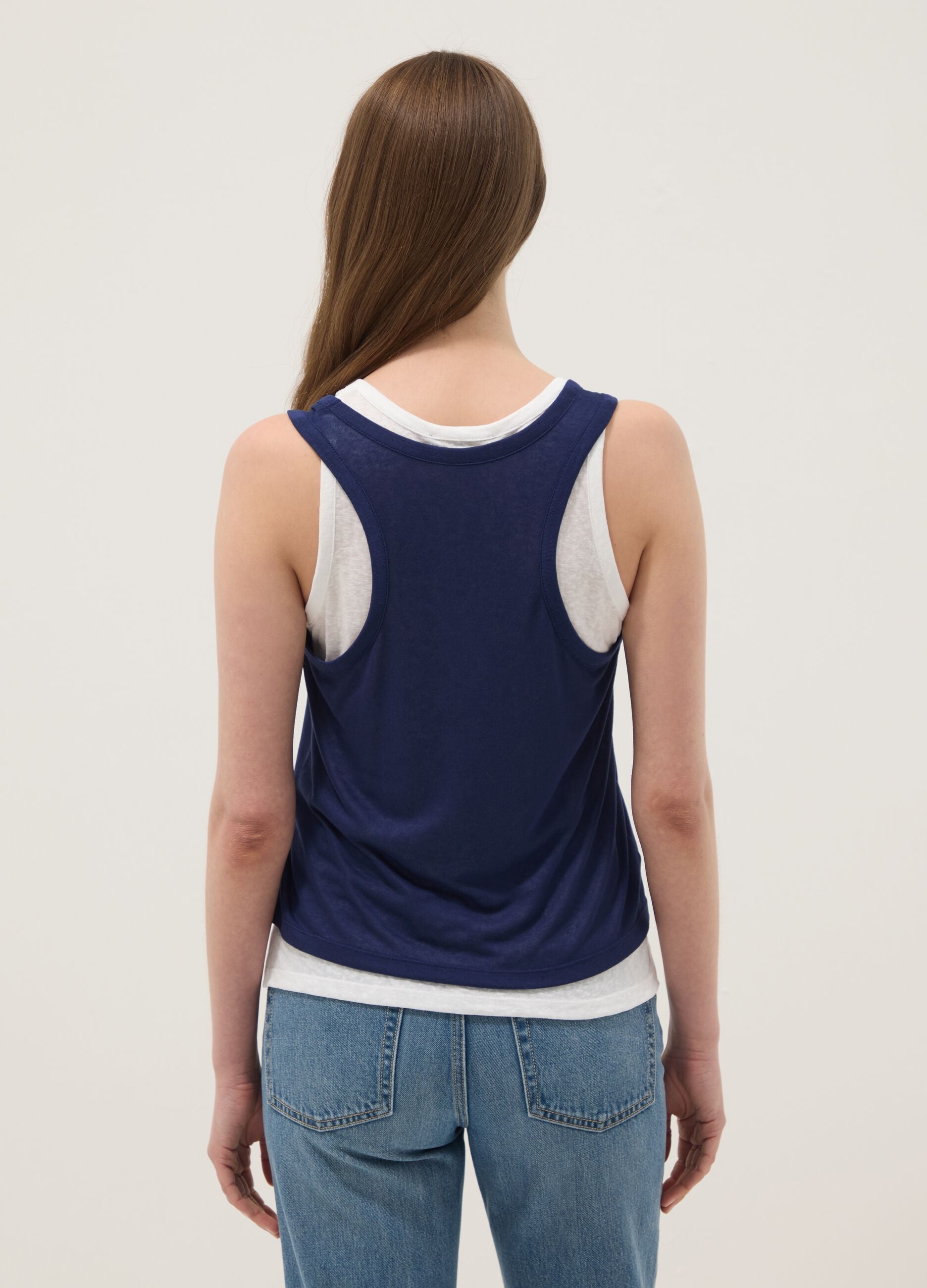 Blue viscose-blend regular-fit tank top