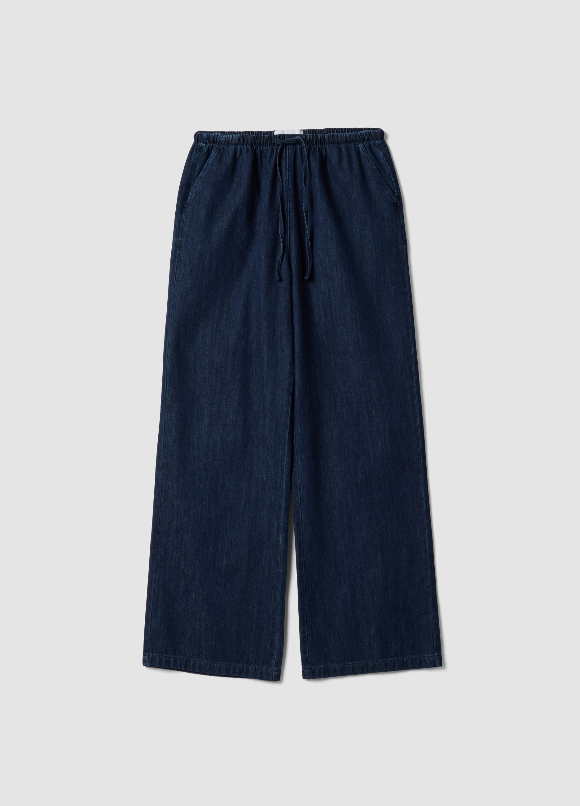 Blue pure cotton wide-leg denim trousers