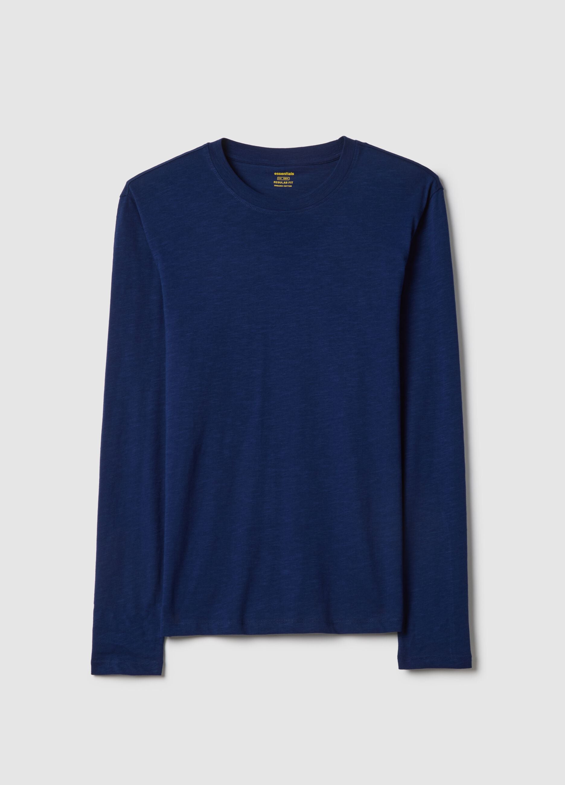 Blue long-sleeve T-shirt in pure cotton, regular fit