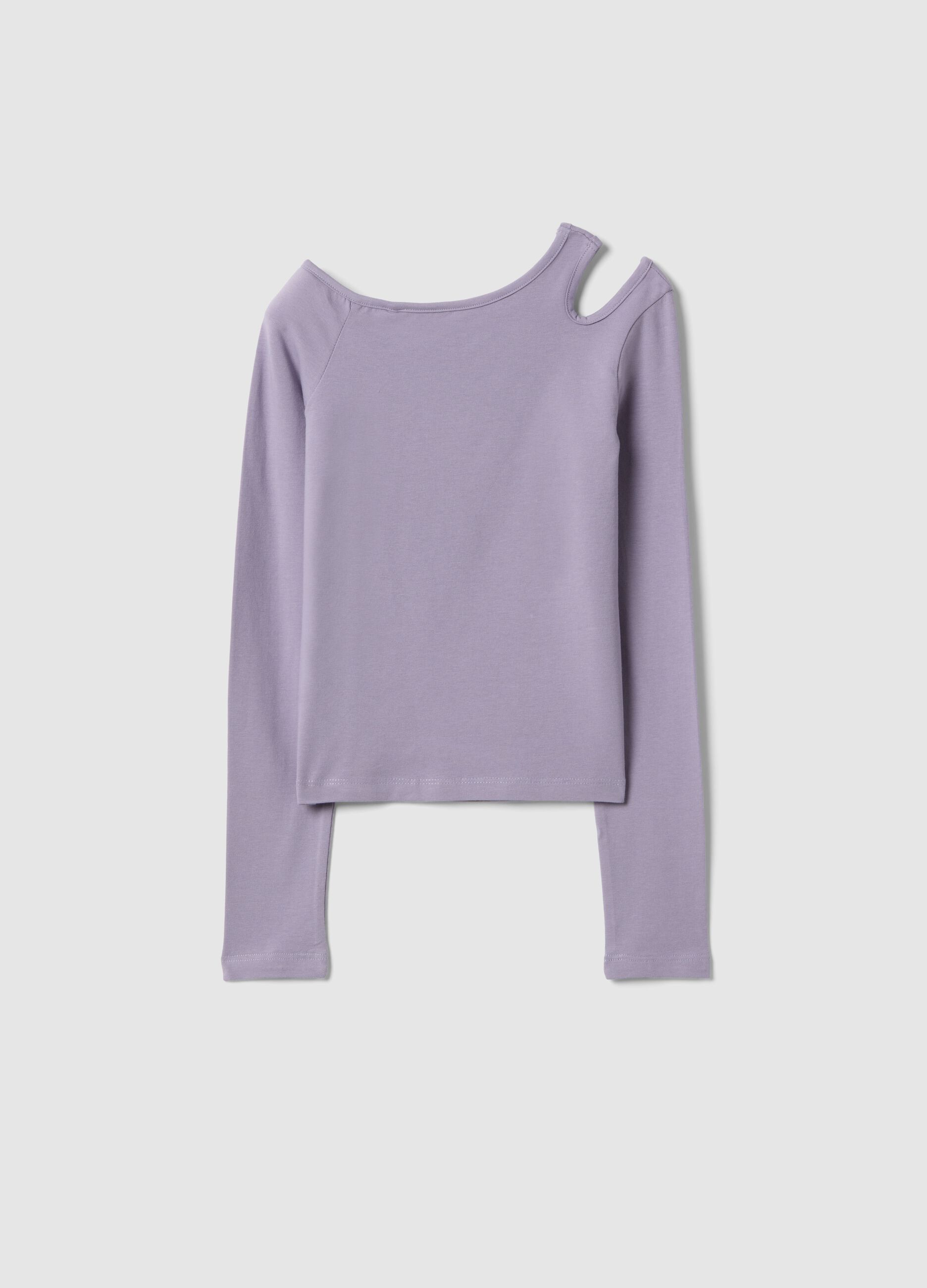 Purple cotton blend slim fit girls&rsquo; top with boat neckline