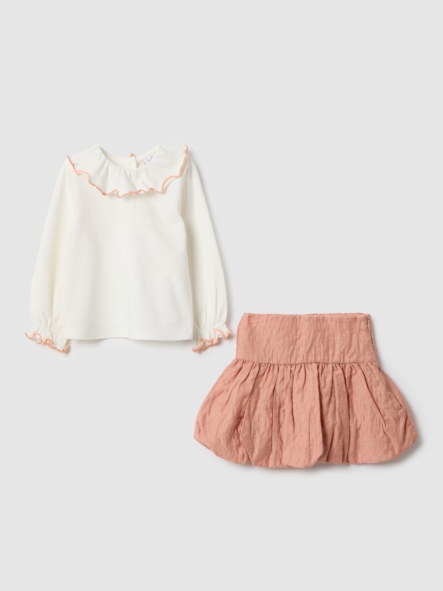 Multicolour stretch cotton top and skirt set for girls with regular fit_0