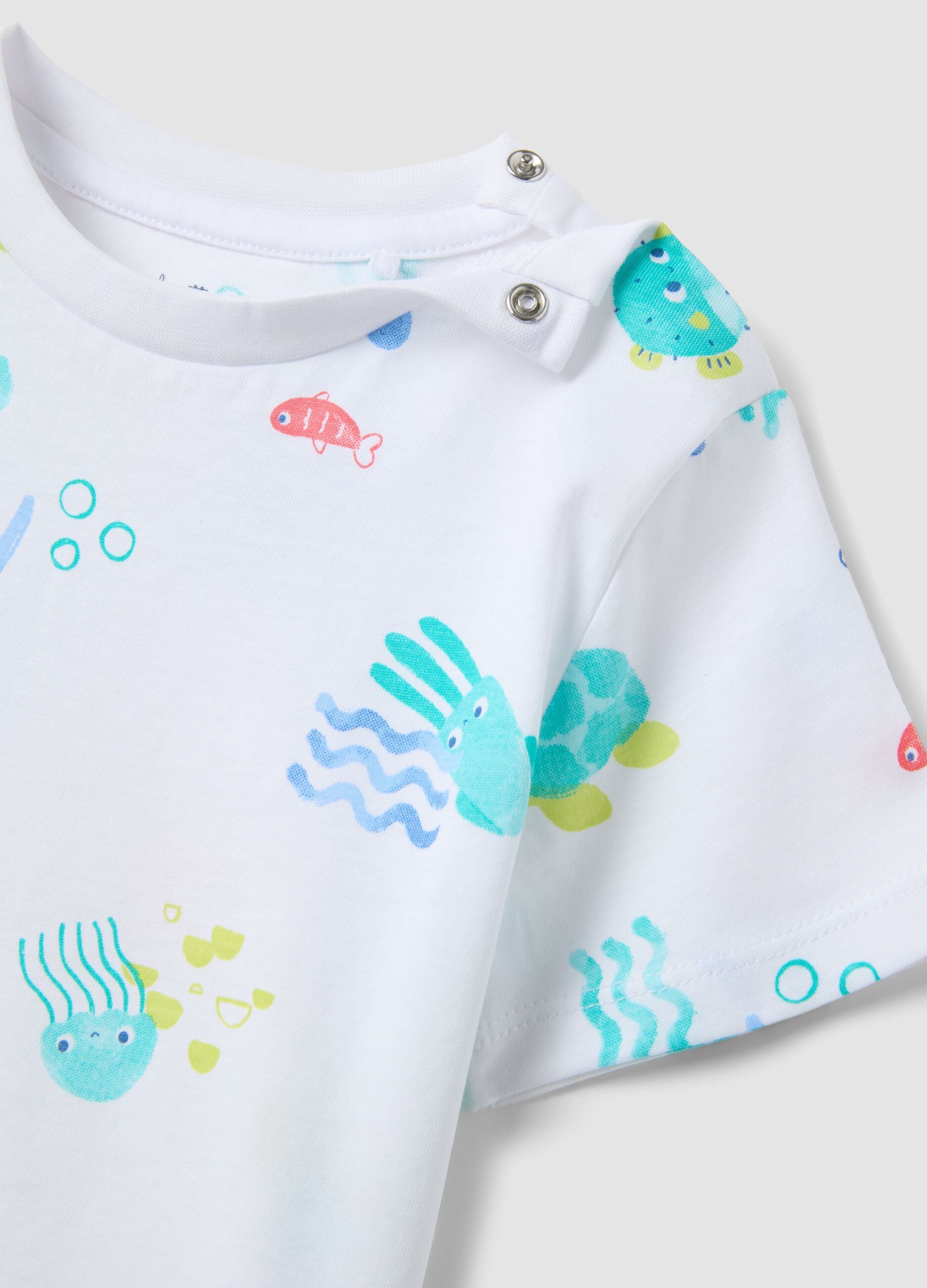 Newborn white pure cotton pyjamas regular fit with marine prints