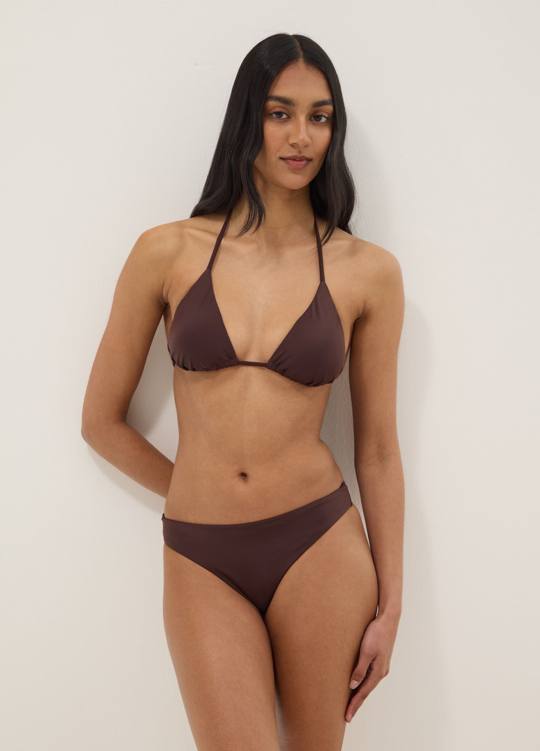 Brown triangle bikini top in stretch fabric