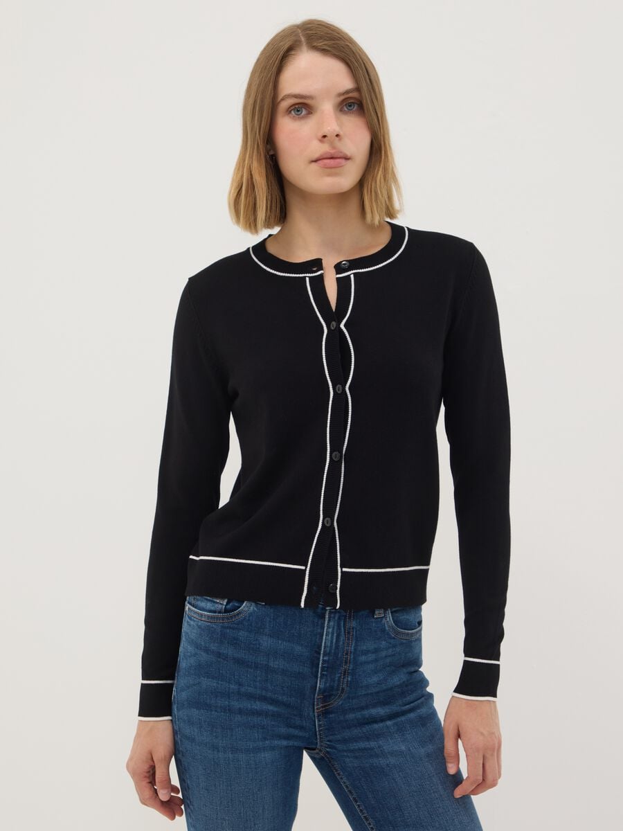 Black stretch viscose regular-fit cardigan_1
