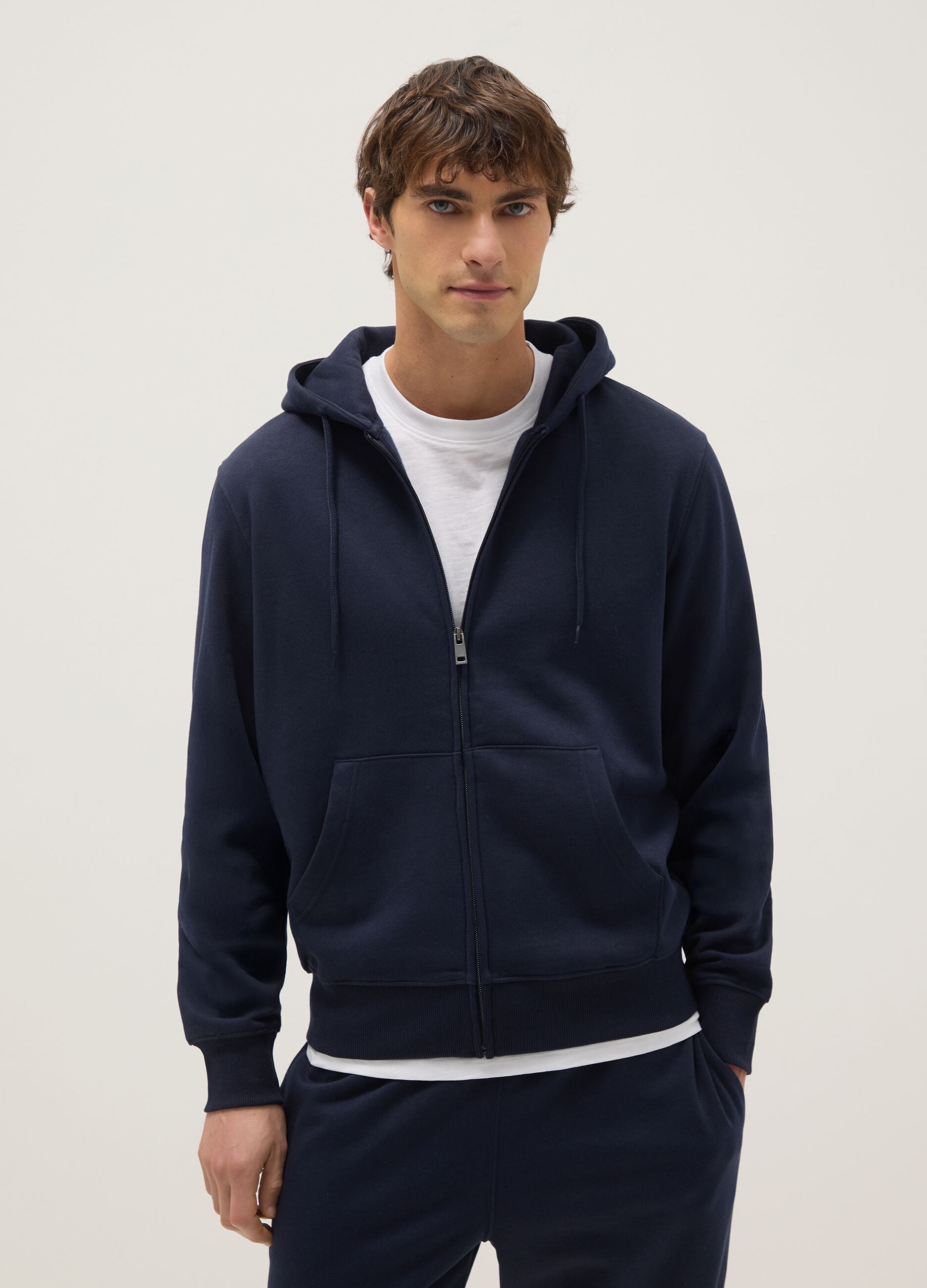 Blue regular fit cotton-blend hoodie with zip
