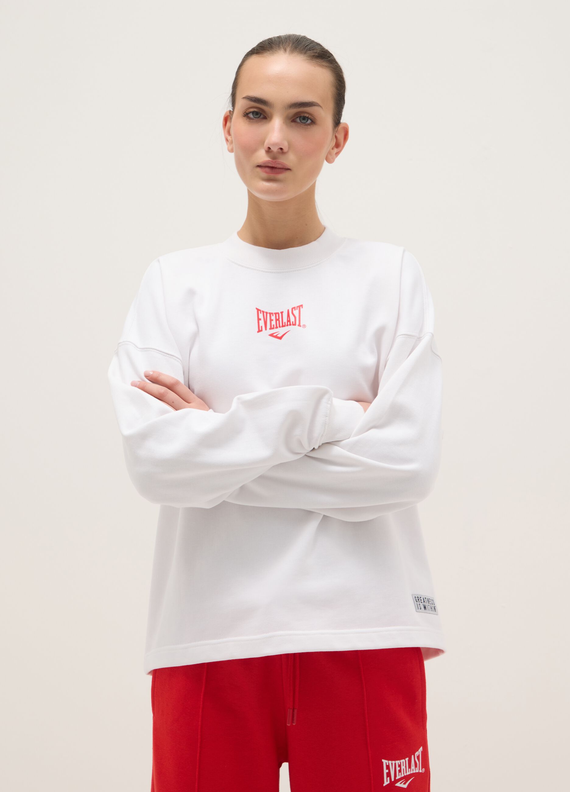 White long sleeve cotton blend regular fit top with logo
