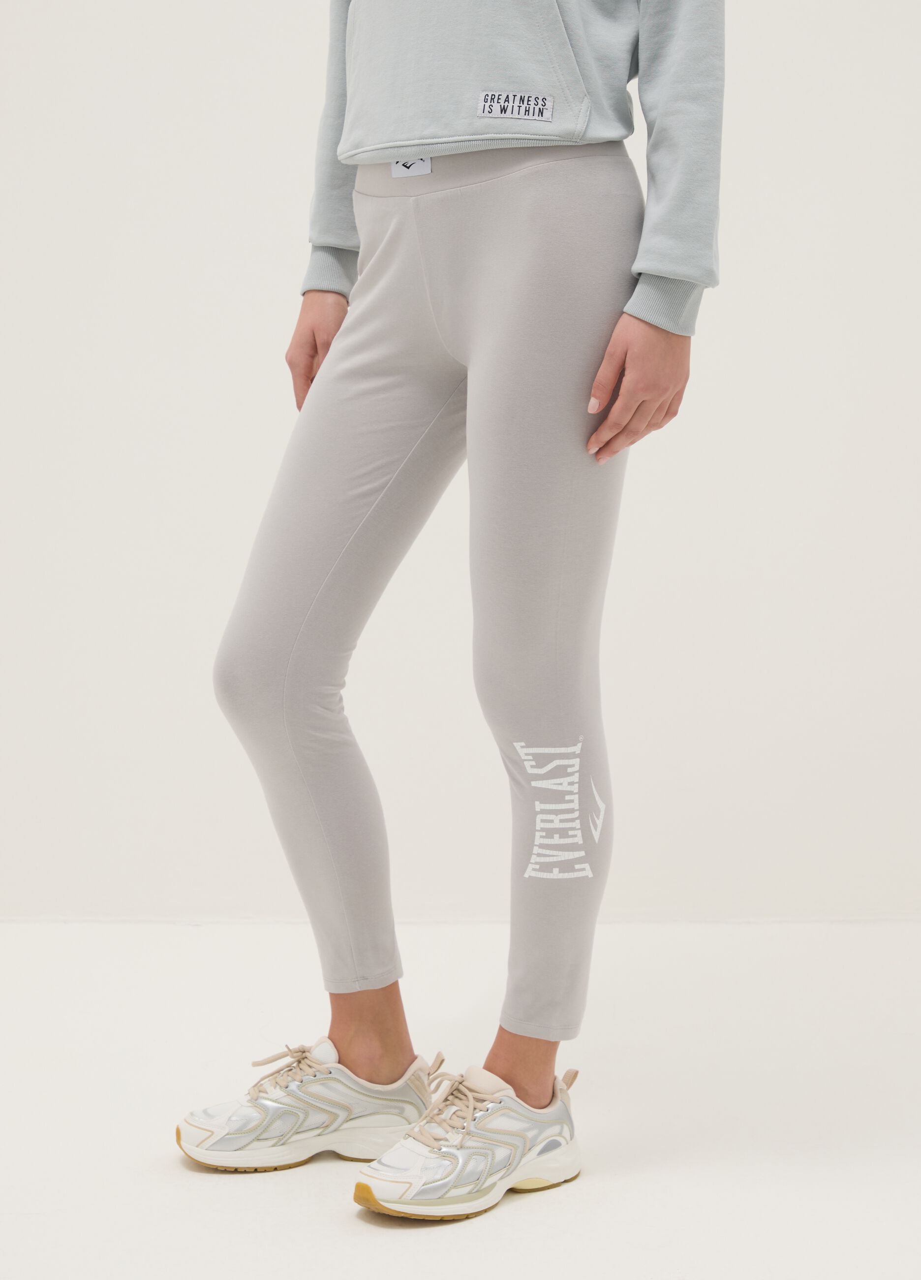Grey stretch cotton leggings regular fit with Everlast logo