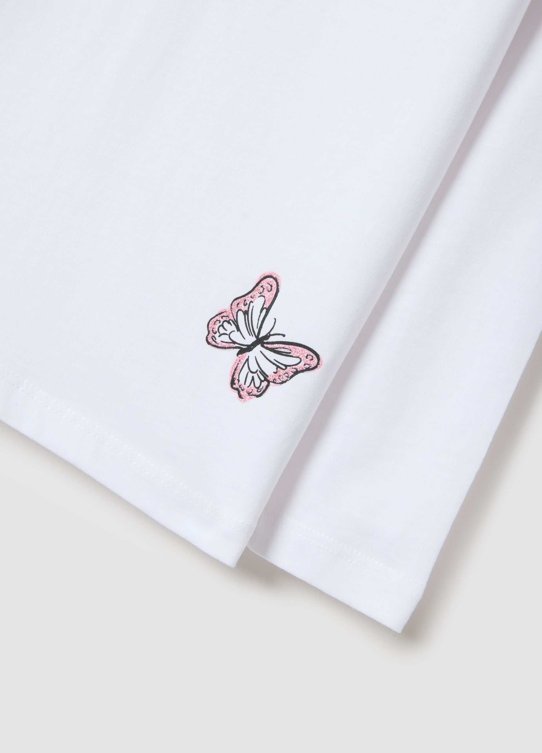 Girls' white pure cotton T-shirt regular fit with prints