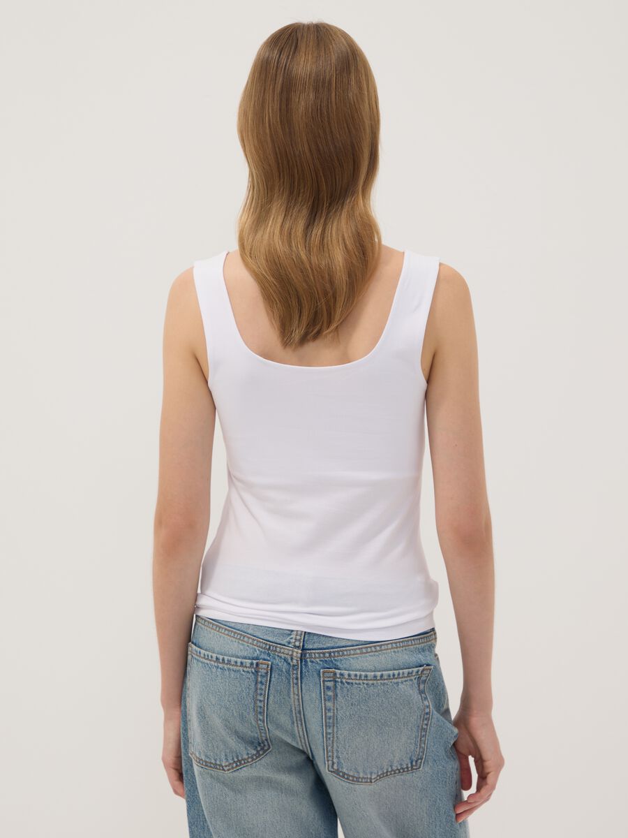 White fitted stretch-cotton tank top_3