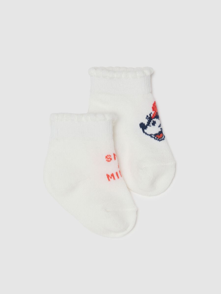 White knitted and cotton booties for babies with Minnie embroidery_0