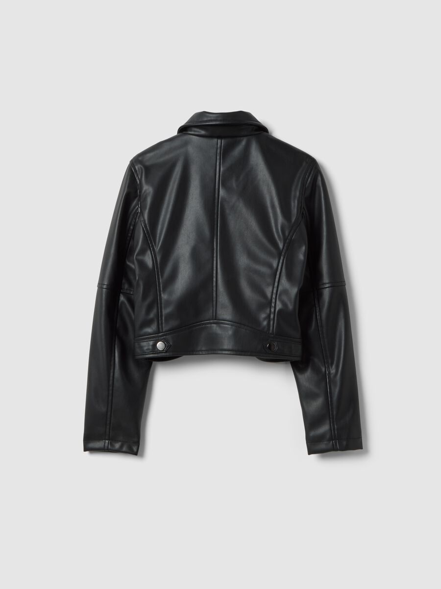 Girls' regular fit black biker jacket with zip_4