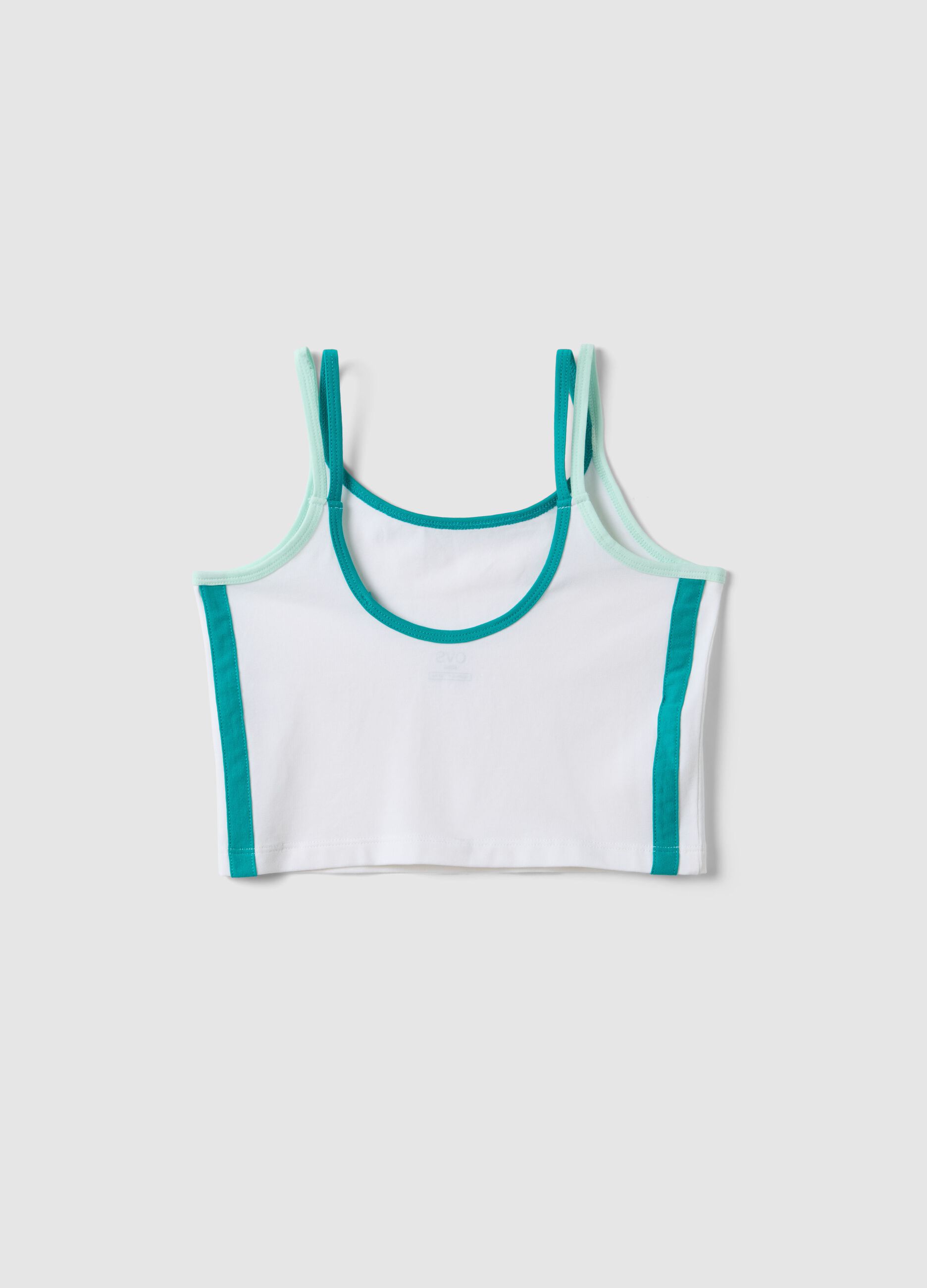 Girls' fitted white stretch cotton tank top with flower
