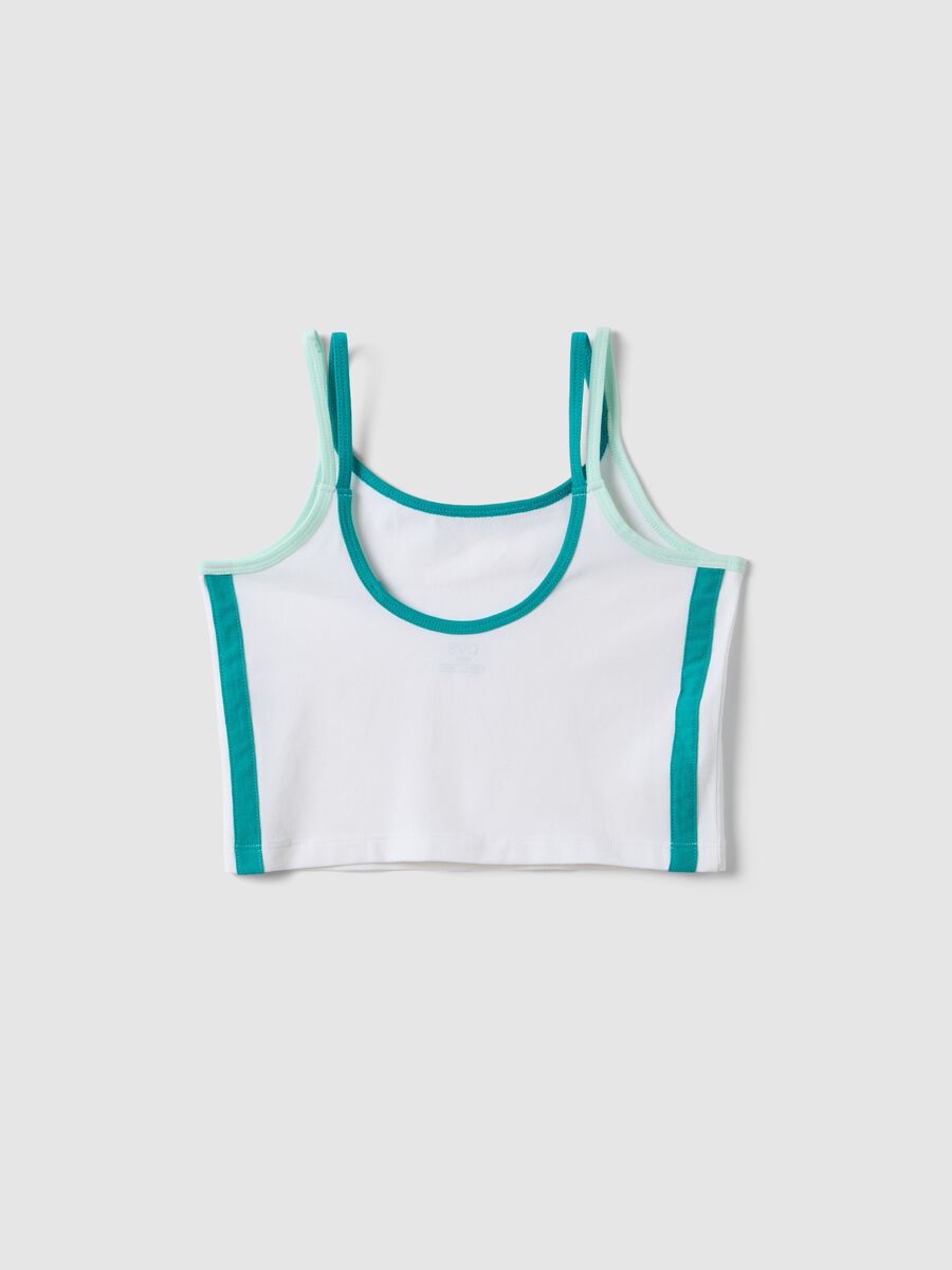 Girls' fitted white stretch cotton tank top with flower_4