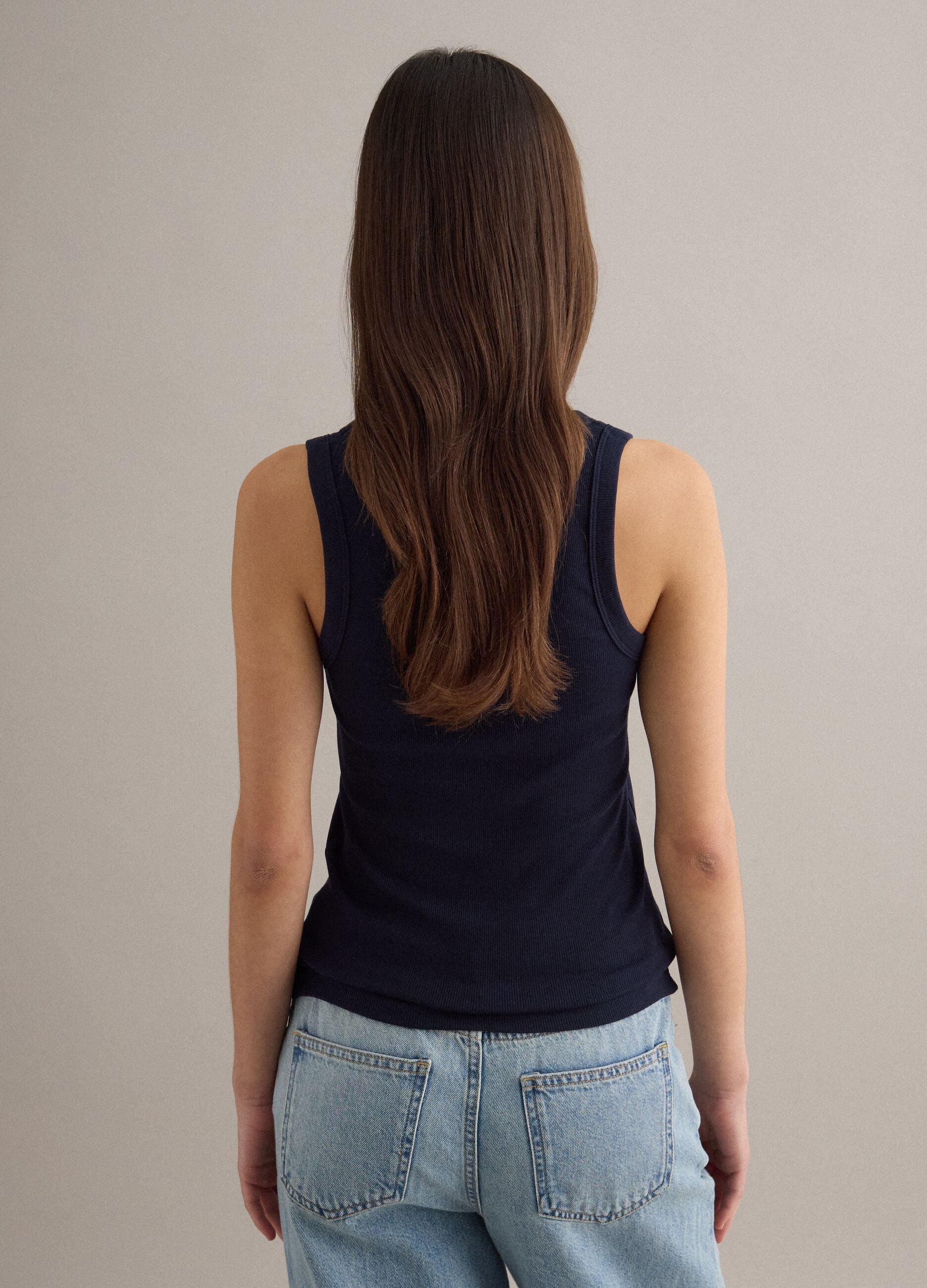 Blue regular fit stretch cotton tank top