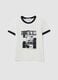 White cotton T-shirt with front graphic print and contrast trims_0