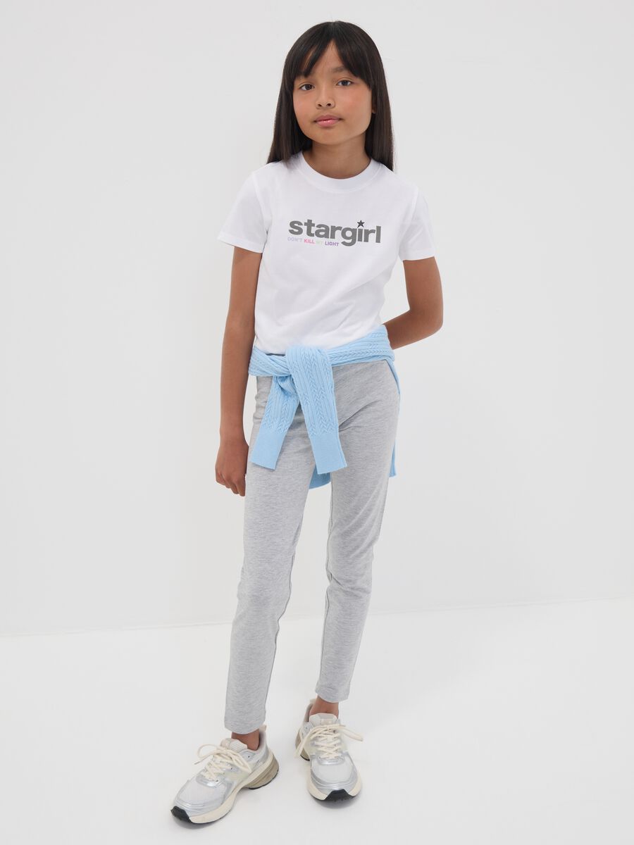 Girls&rsquo; grey skinny leggings in stretch organic cotton blend_0