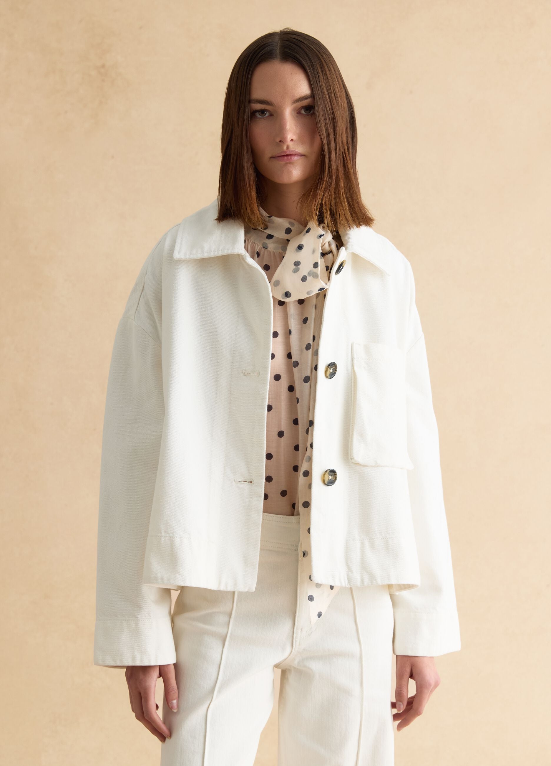 White pure cotton jacket with buttons, regular fit