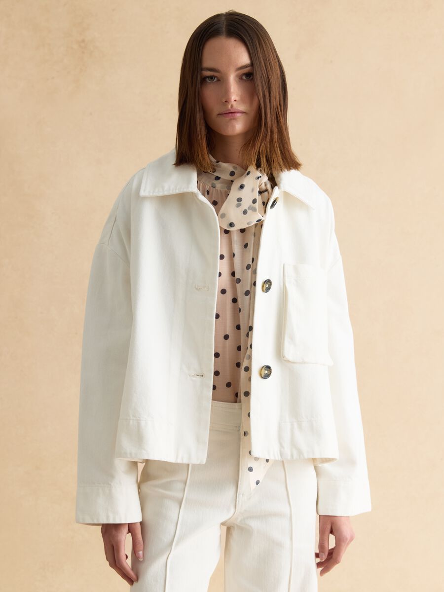 White pure cotton jacket with buttons, regular fit_0