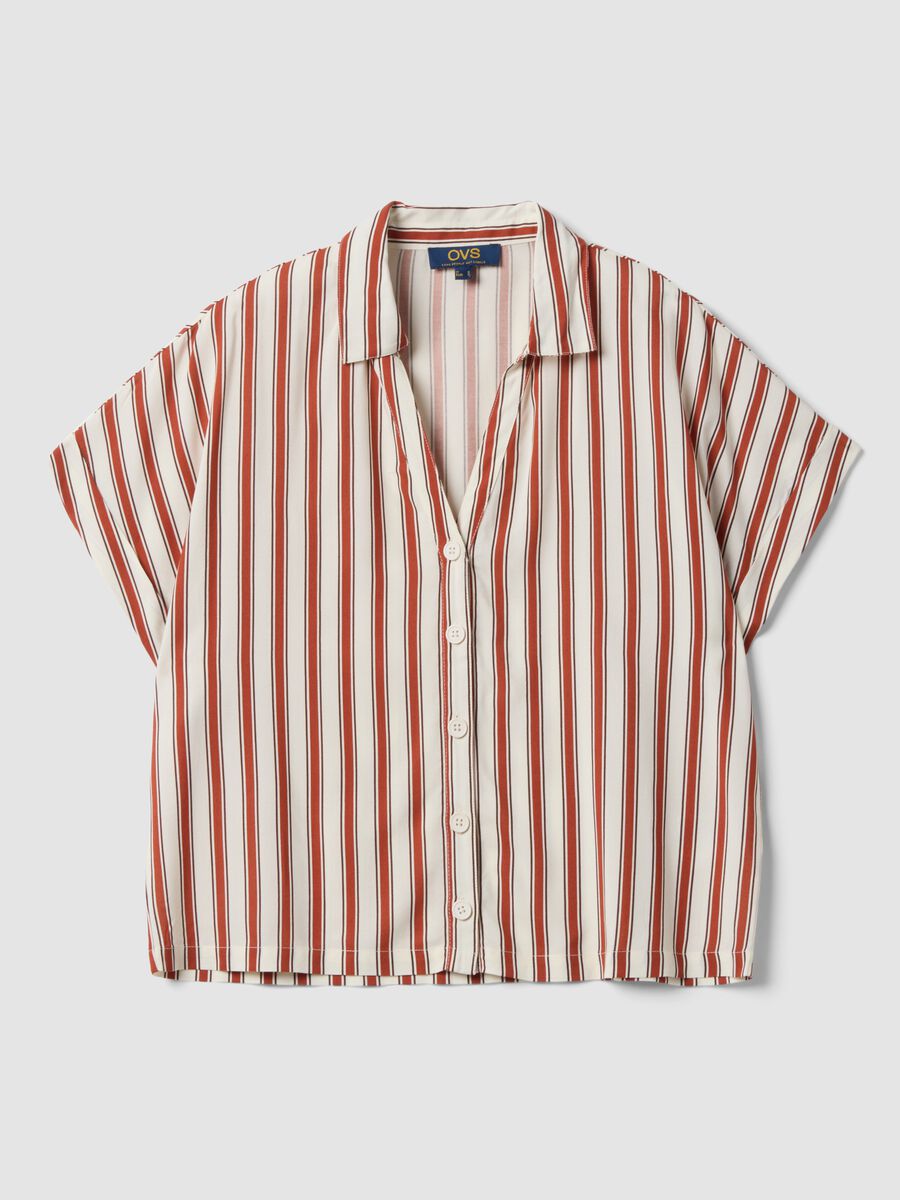 Multicolour striped pure viscose short-sleeve oversized shirt_4