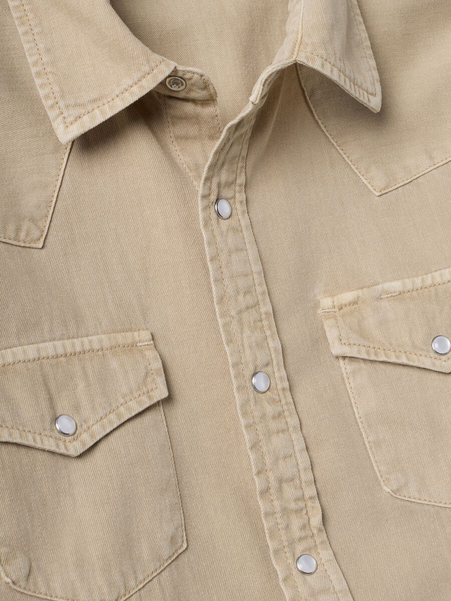 Beige pure cotton shirt with snap buttons, regular fit_5