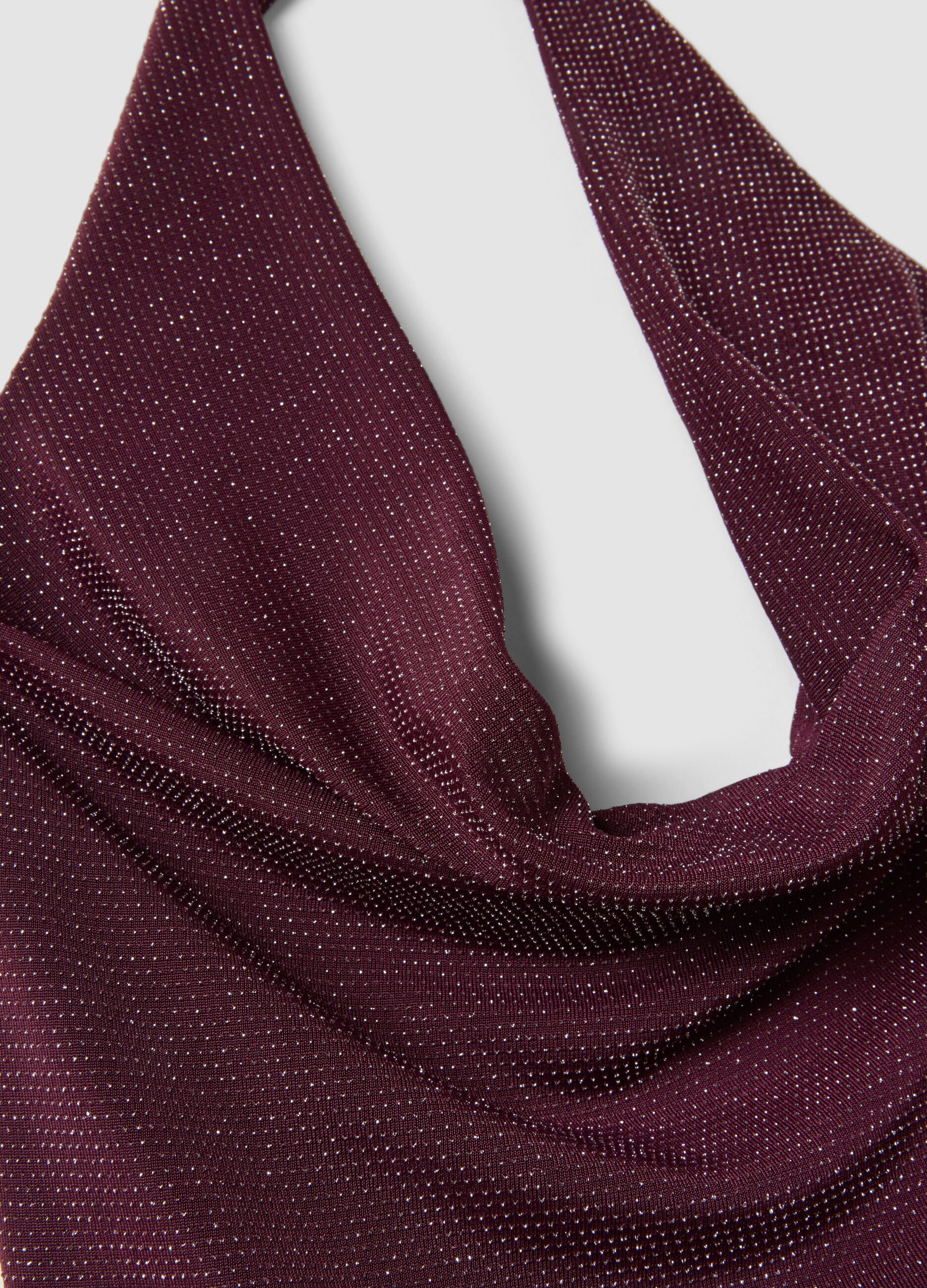 Purple halterneck top in stretch fabric, regular fit
