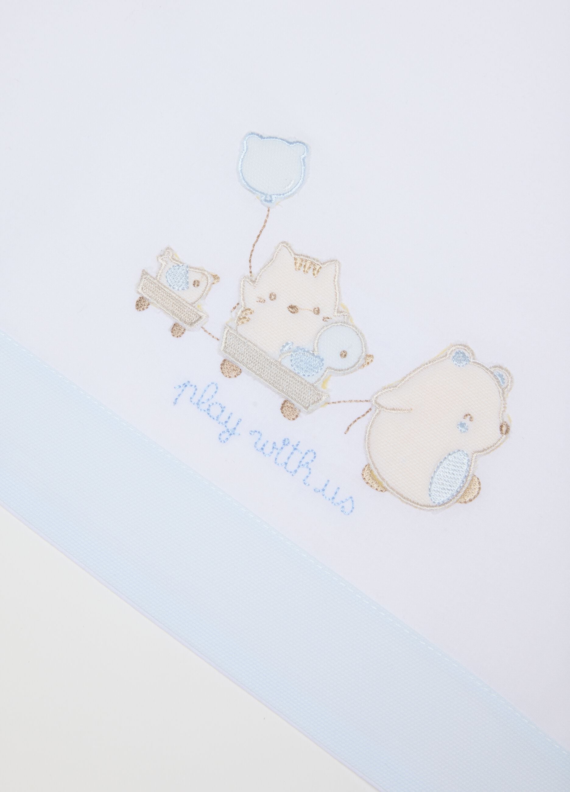 Blue and white pure cotton cot sheet with embroidery