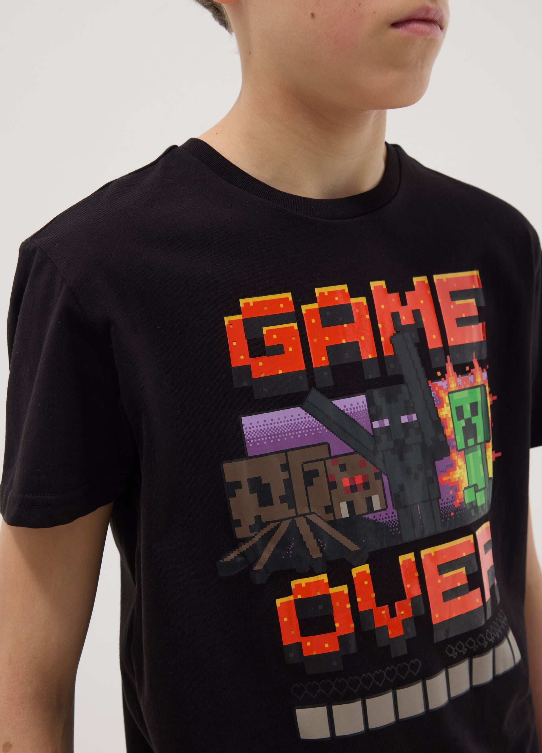Kids' pure black cotton Minecraft T-shirt