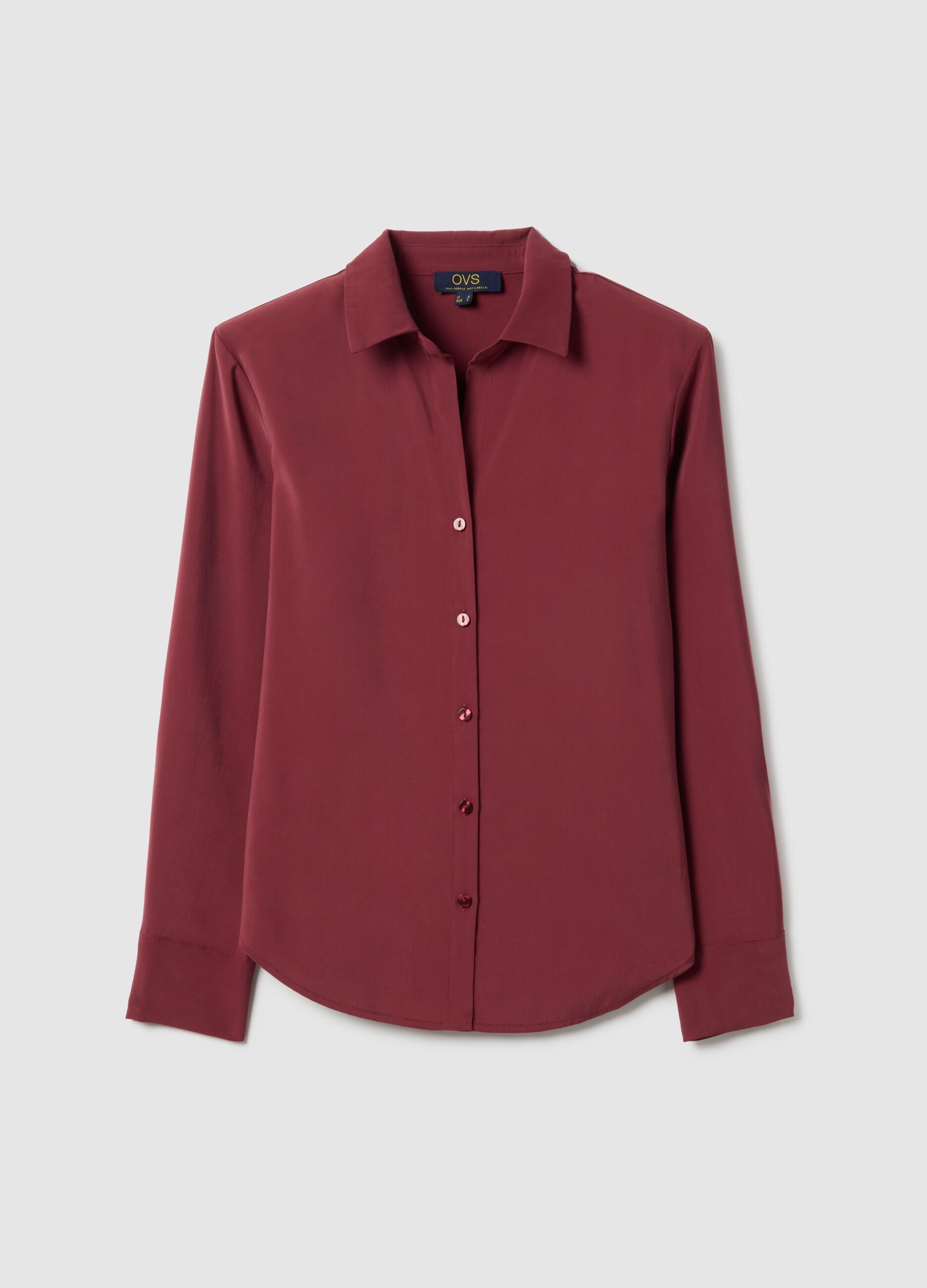 Red long-sleeve viscose blend shirt regular fit