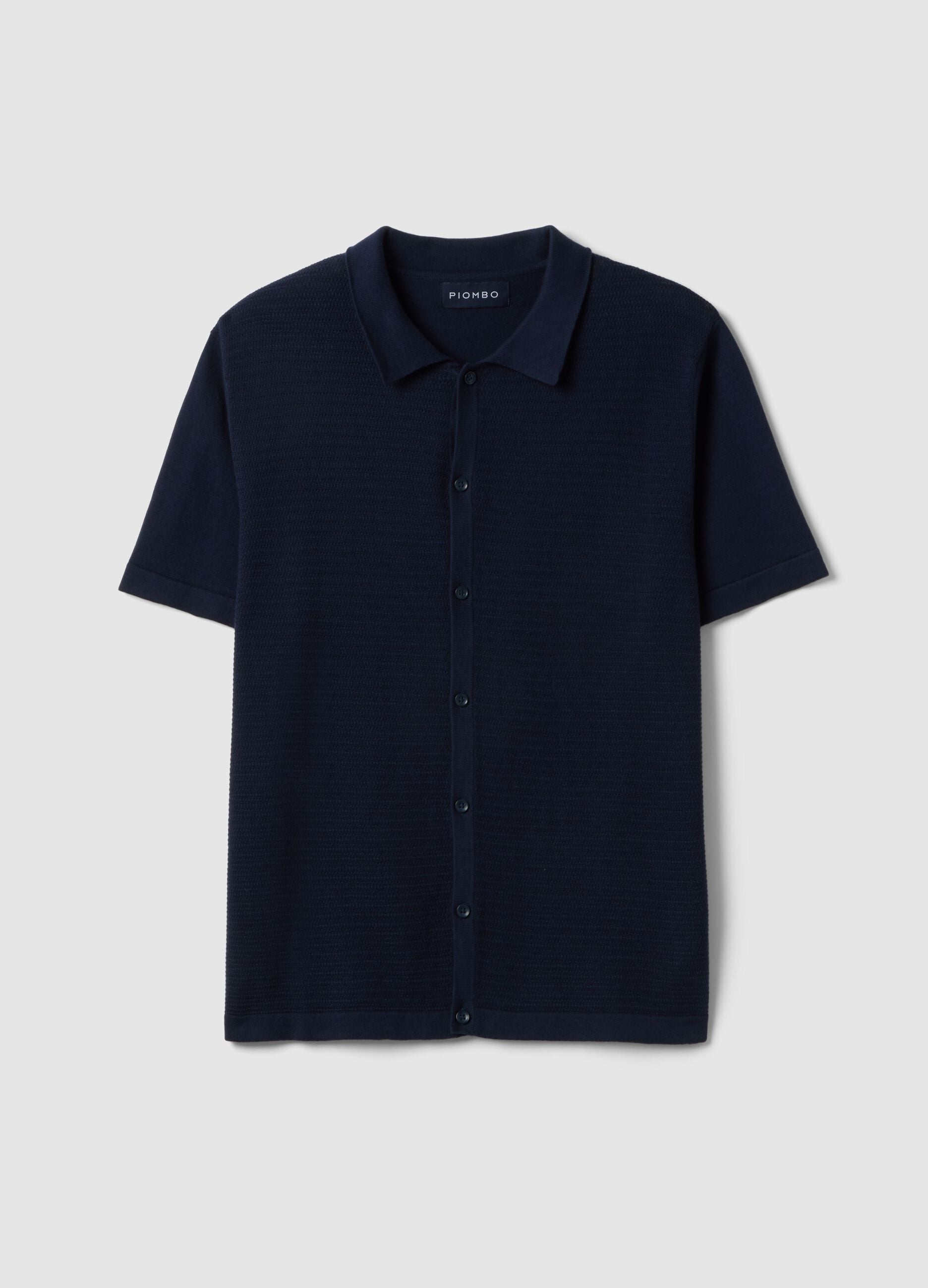 Blue pure cotton polo with buttons, regular fit