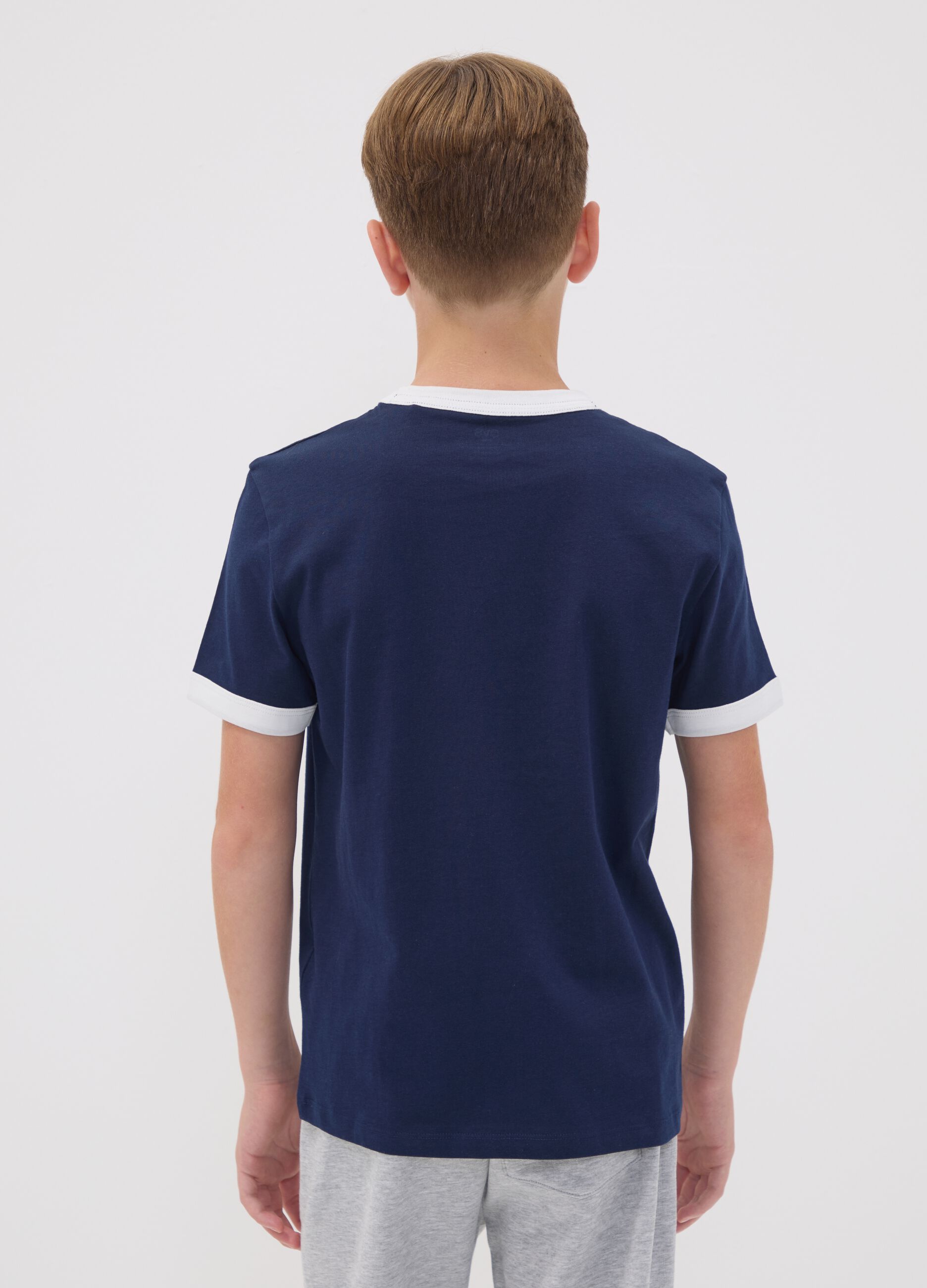 Blue organic cotton T-shirt with print, relaxed fit for boys