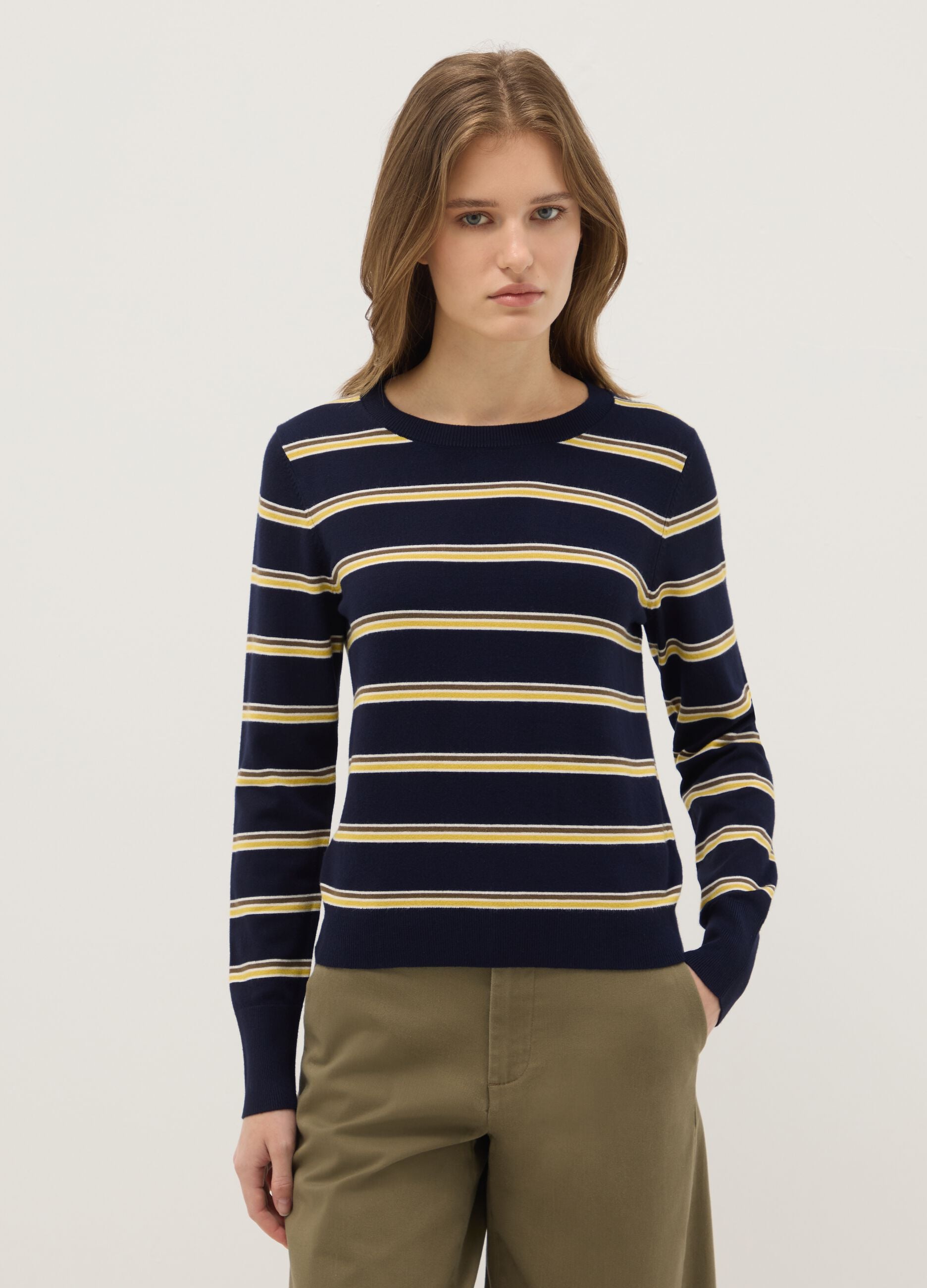 Multicoloured striped top with long sleeves regular fit