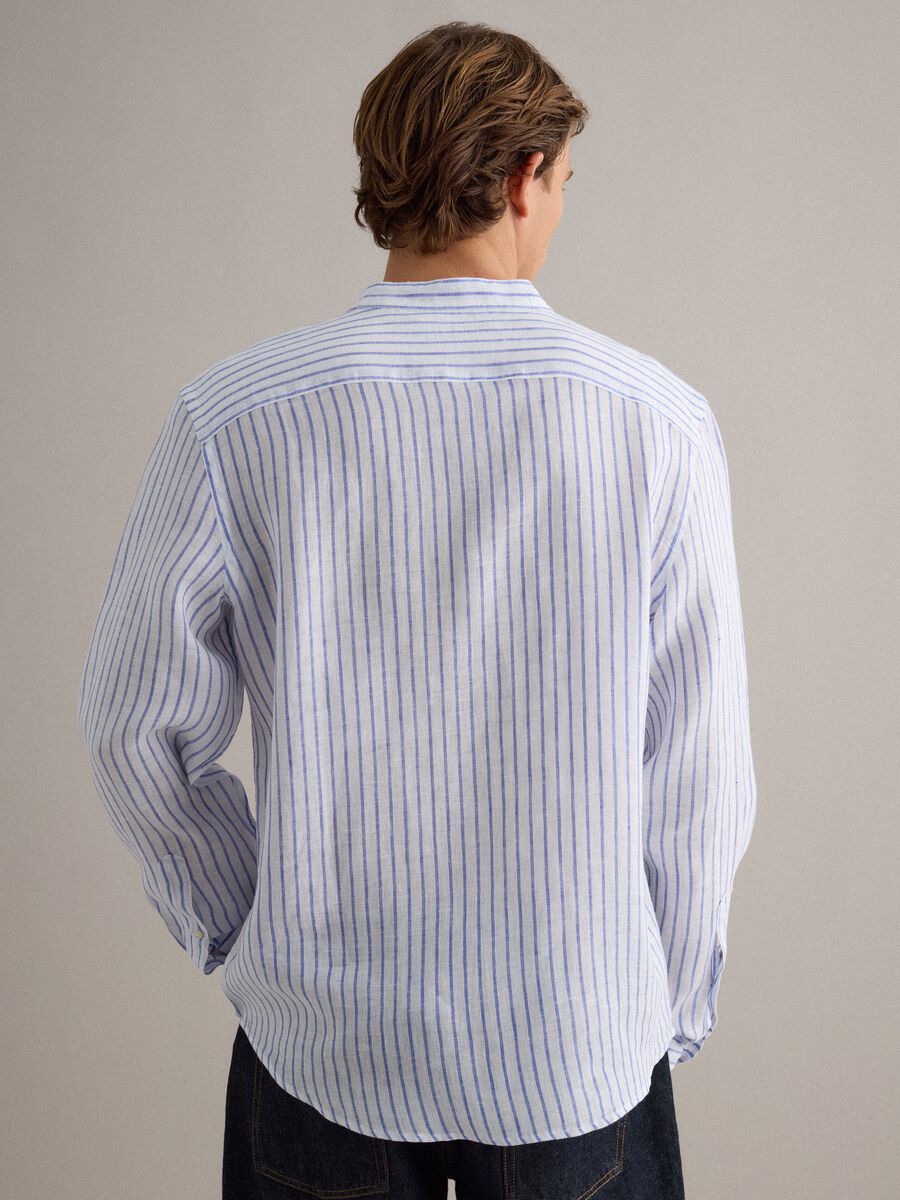 Light blue pure linen striped shirt with mandarin collar, regular fit_3